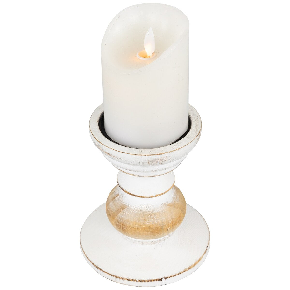 Wooden Pedestal Pillar Candle Holder - 5.5 - Brushed White