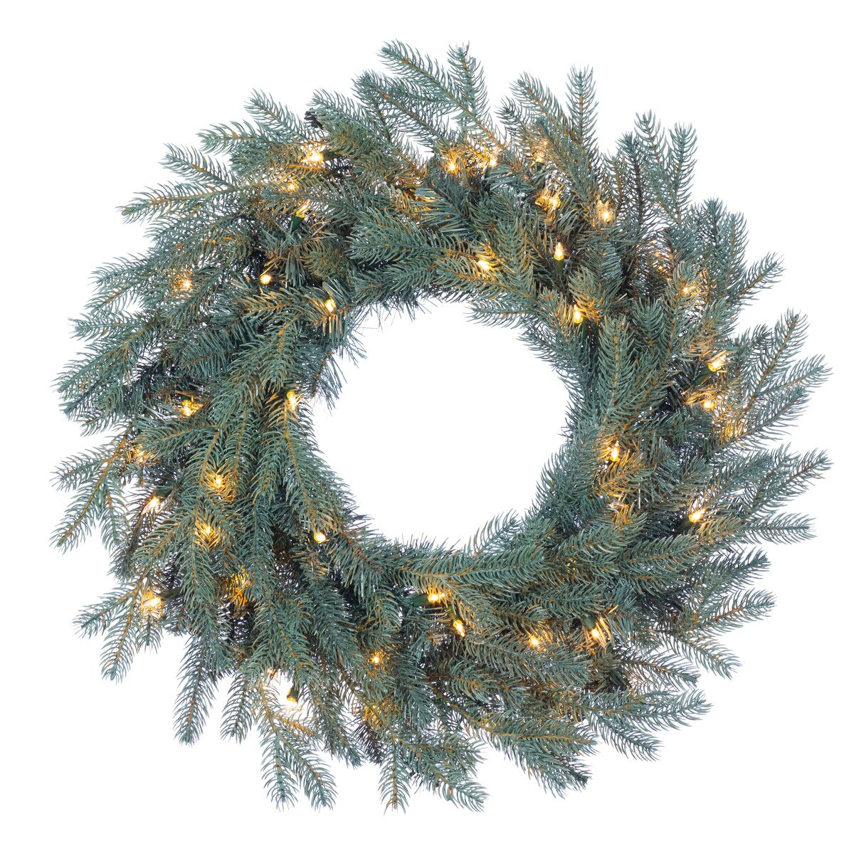 24 in. Pre Lit Warm White LED Blue Spruce Wreath - Green