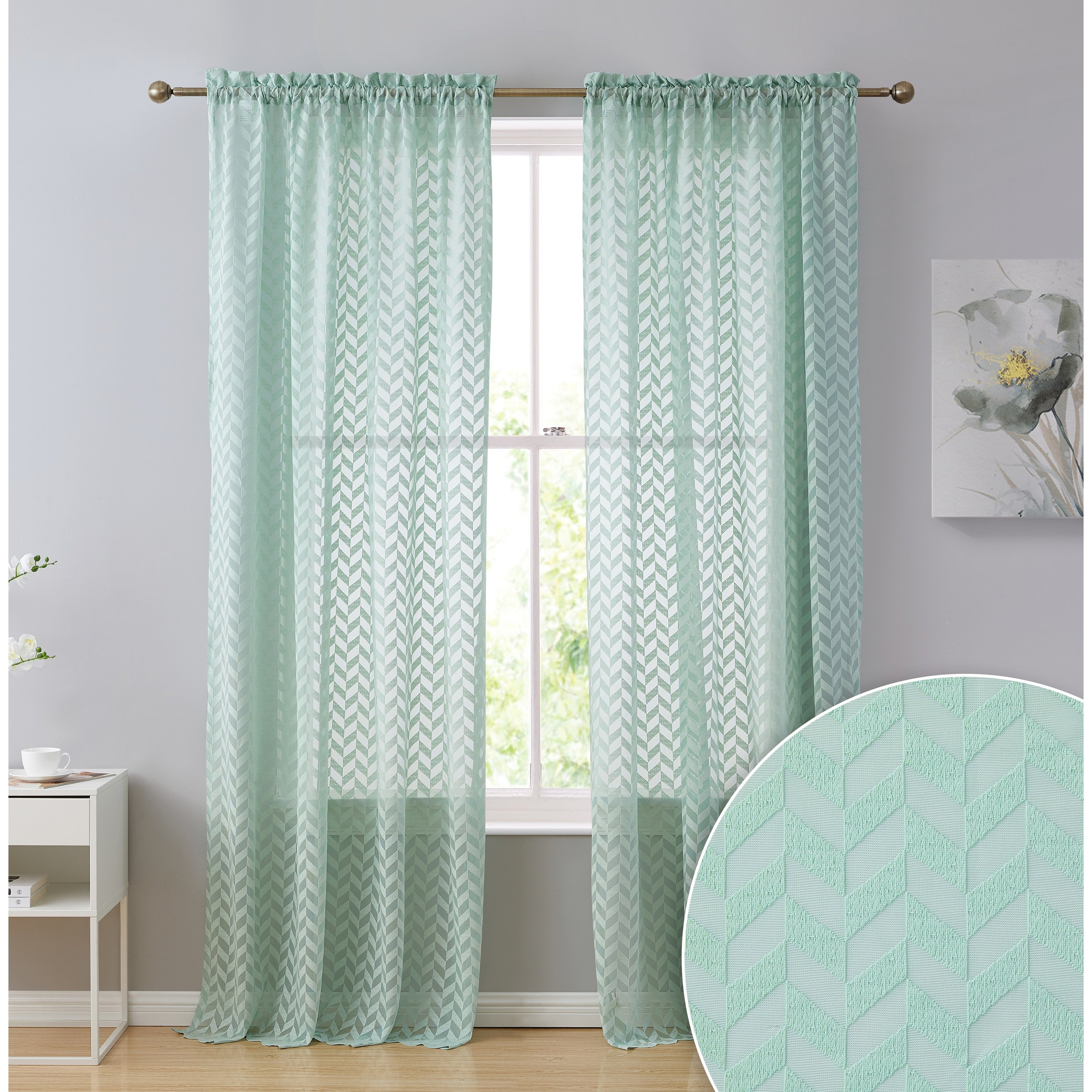 HLC.me Herringbone Lace Thick Semi Sheer Premium Grommet Top Window Curtain Panels Kids Room & Bedroom - Set of 2 Panels