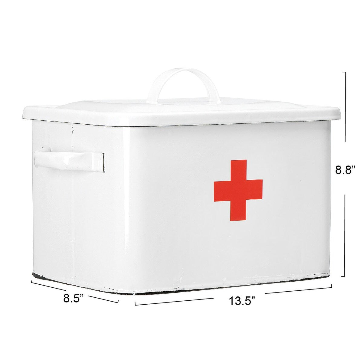 Enameled Metal First Aid Box with Lid and Swiss Cross