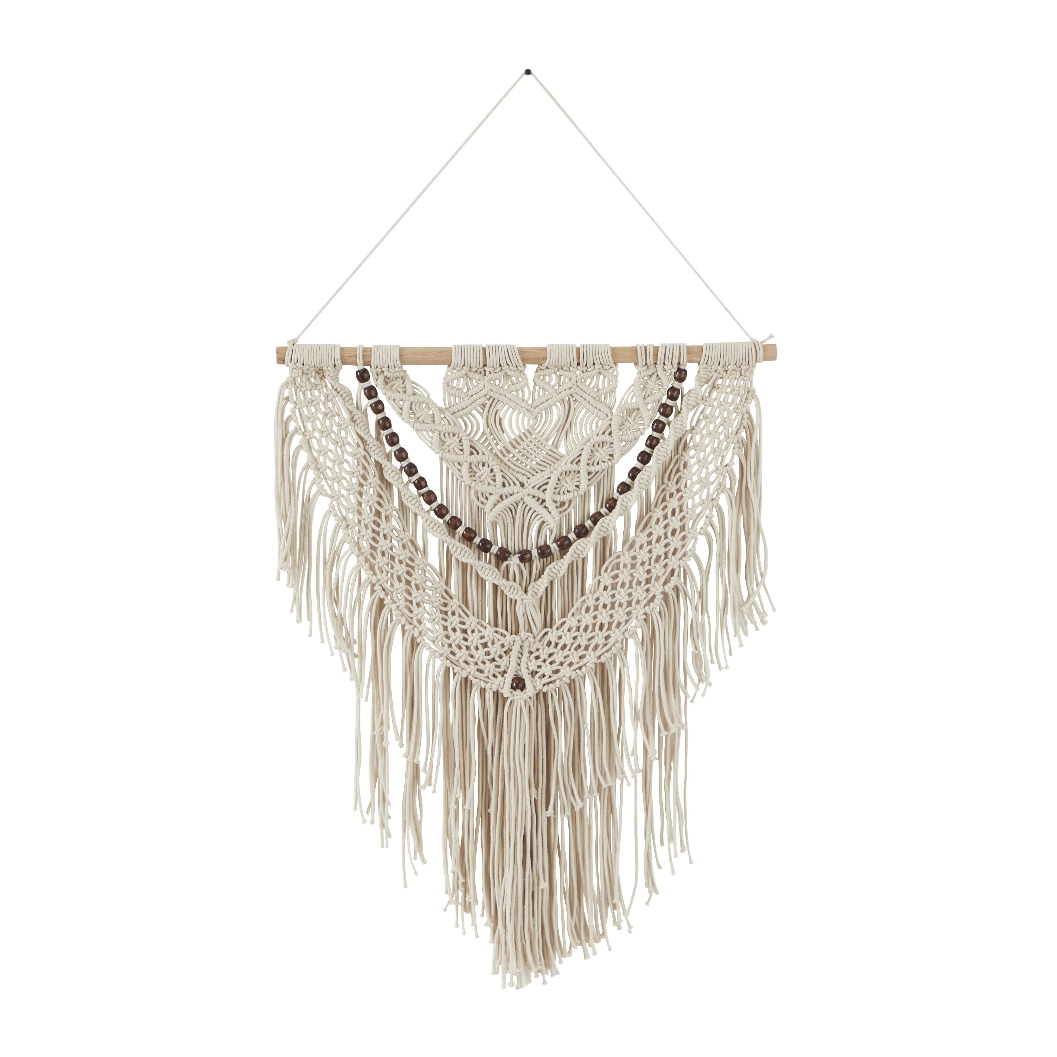 Cotton Handmade Intricately Weaved Macrame Wall Decor with Beaded Fringe Tassels - Gray or Cream