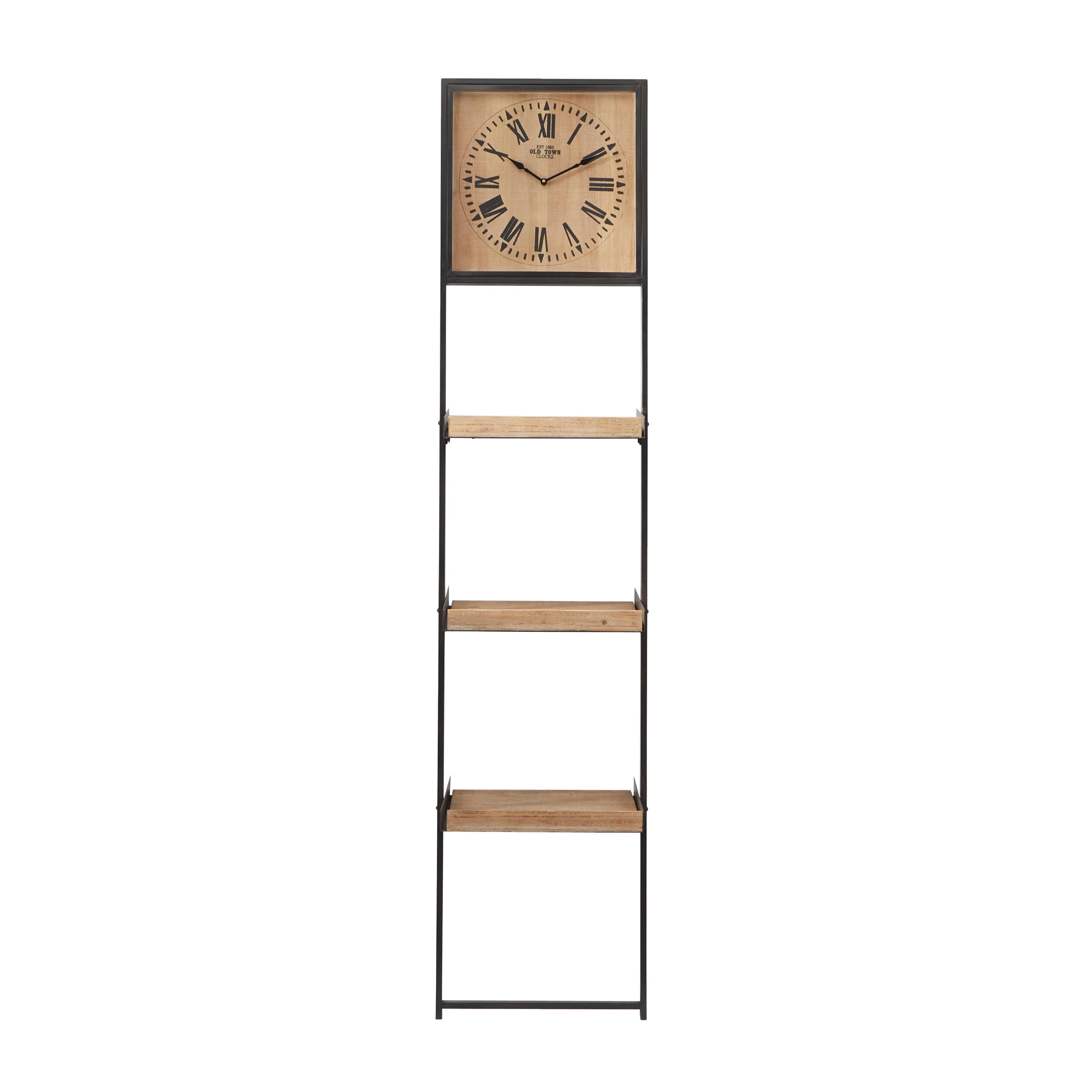 Brown Wood Traditional Silent Clock Wall Shelf