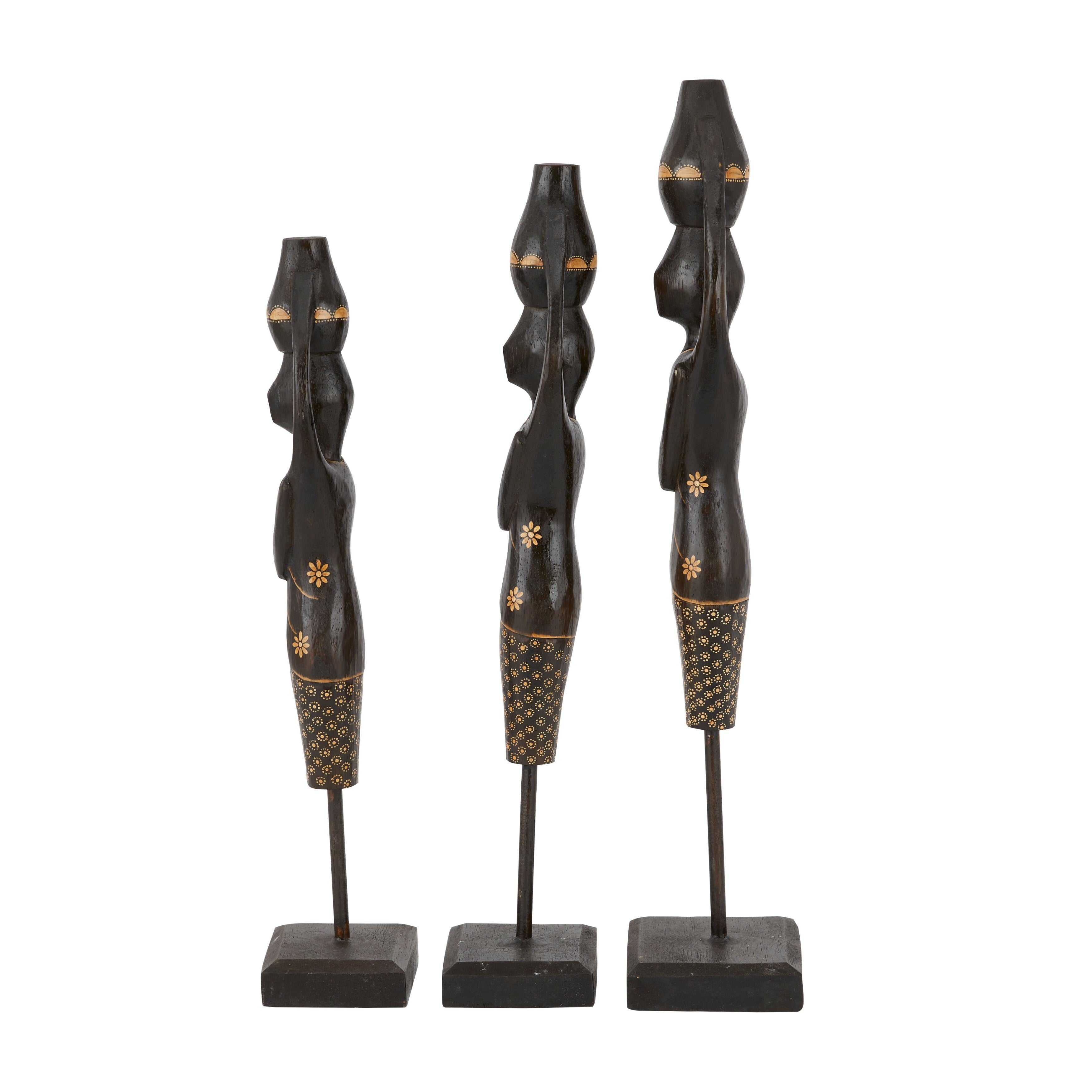 Black Wood Bohemian Sculptures (Set of 3) - S/3 23, 21, 20H