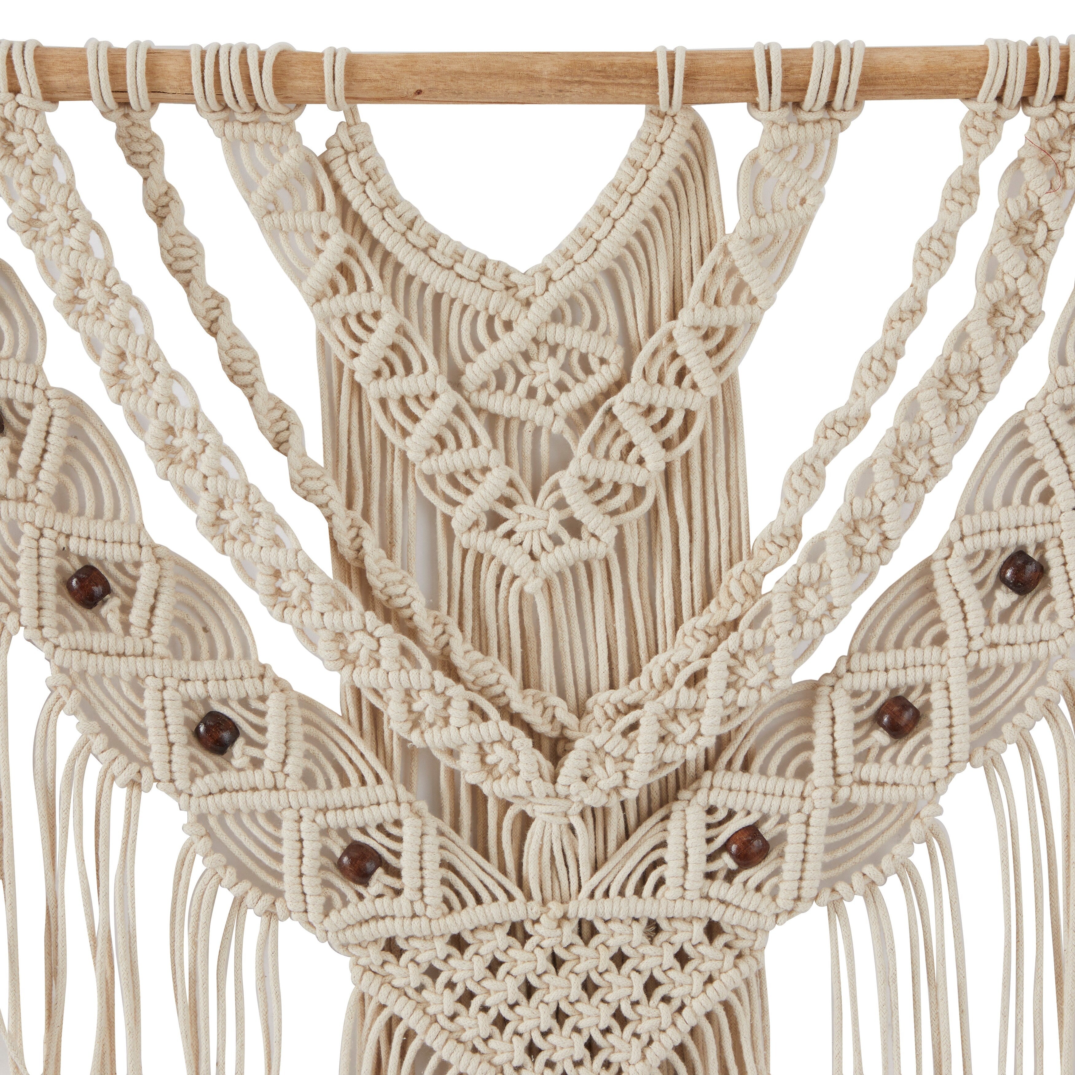 Cotton Handmade Intricately Weaved Macrame Wall Decor with Beaded Fringe Tassels - Gray or Cream