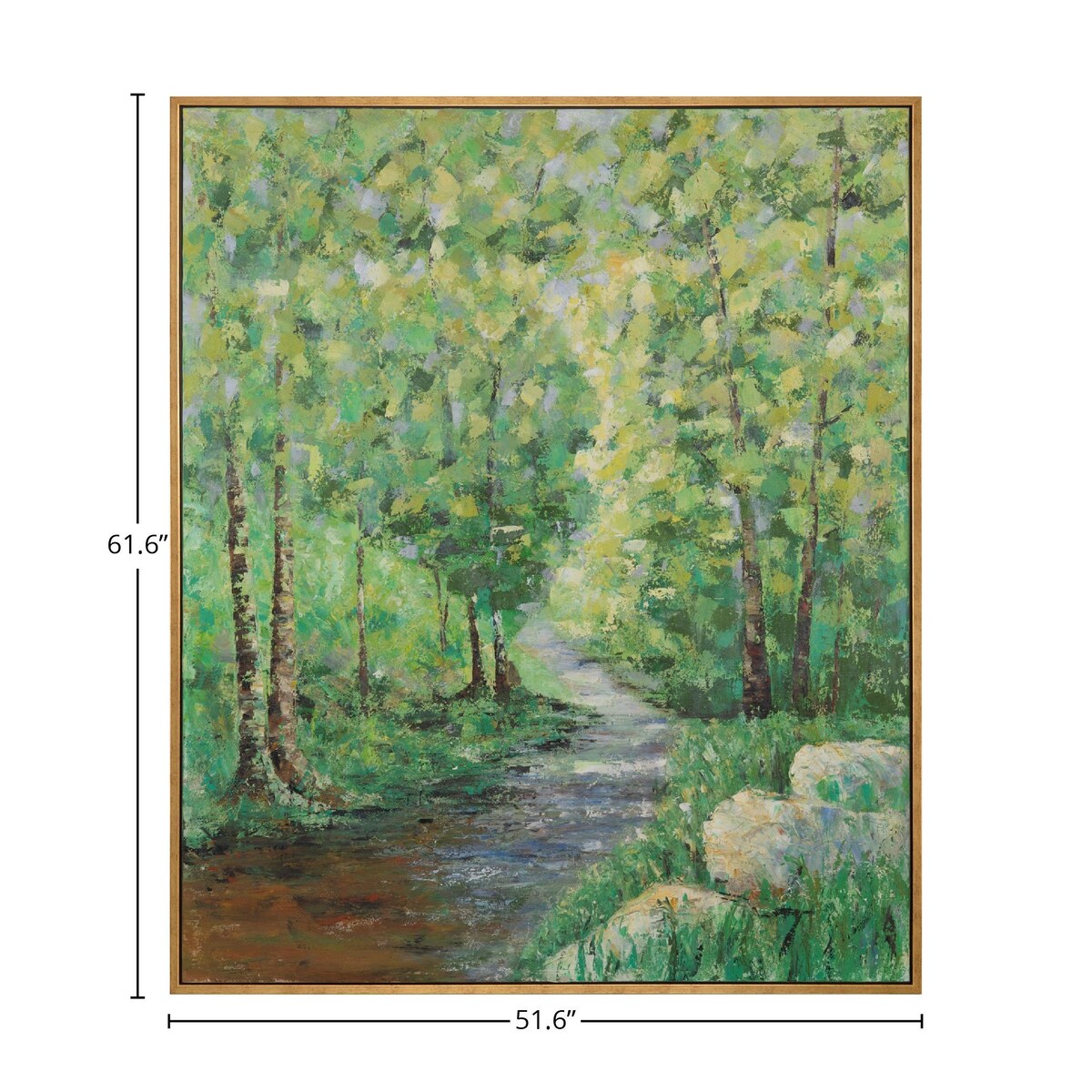 Spring Rivers Canvas Wall Art with Gold Frame - Green