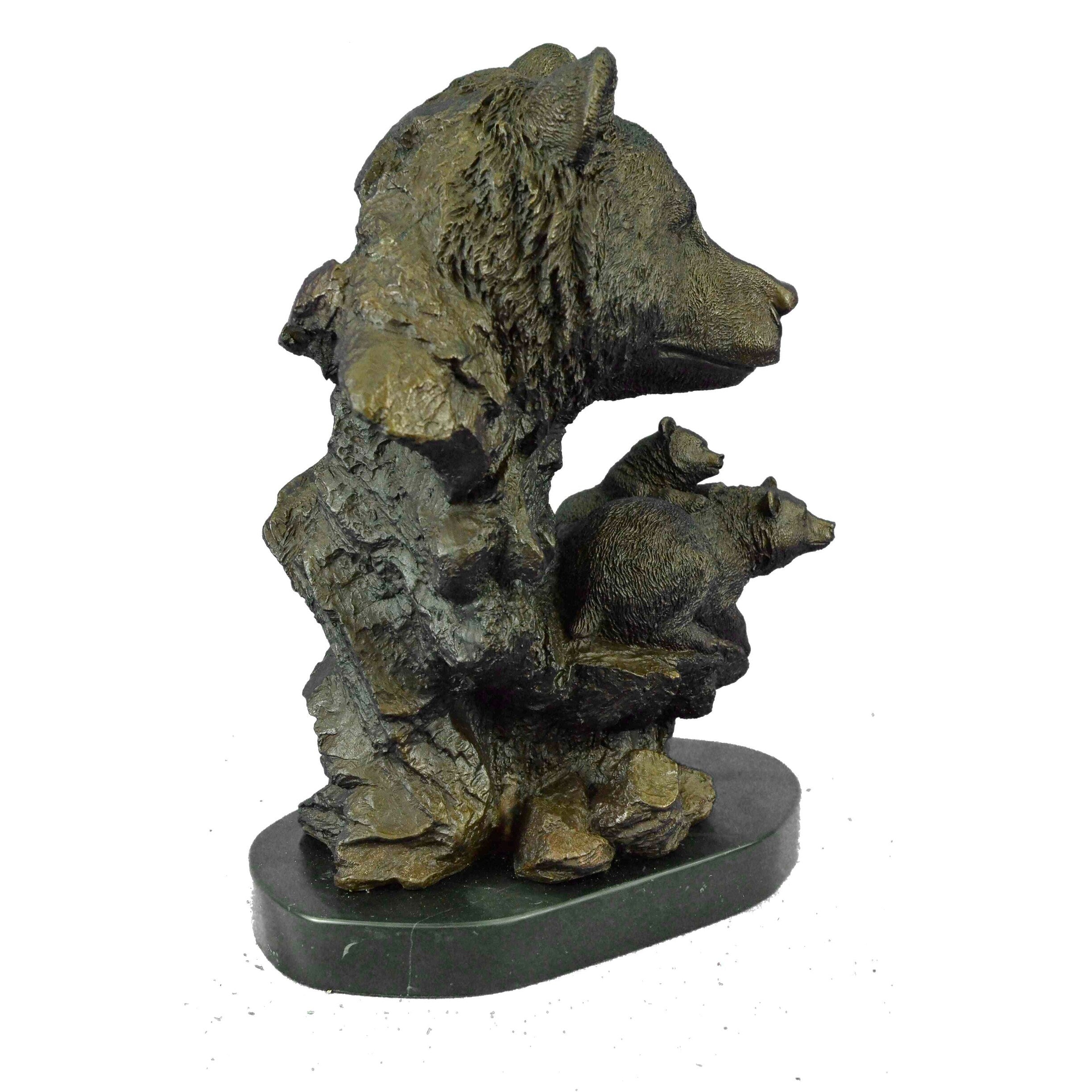 Western Art Deco Black Bear Mother Bronze Marble Sculpture Statue Hot Cast Gift