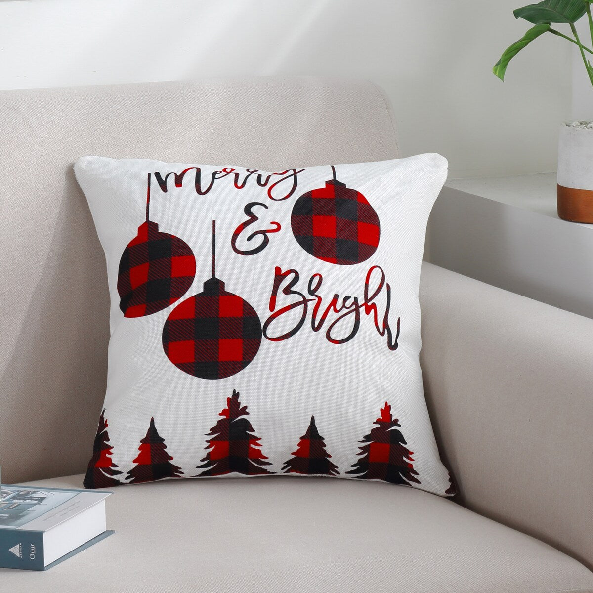 Marina Decoration Printed Christmas Cushion Cover Set Modern Decorative Throw Xmas Pack of 4 18x18 Inch, Rustic Red Black Plaid