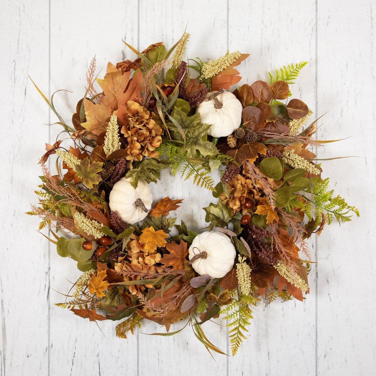 Pumpkins and Leaves Artificial Fall Harvest Wreath - 26 - Unlit