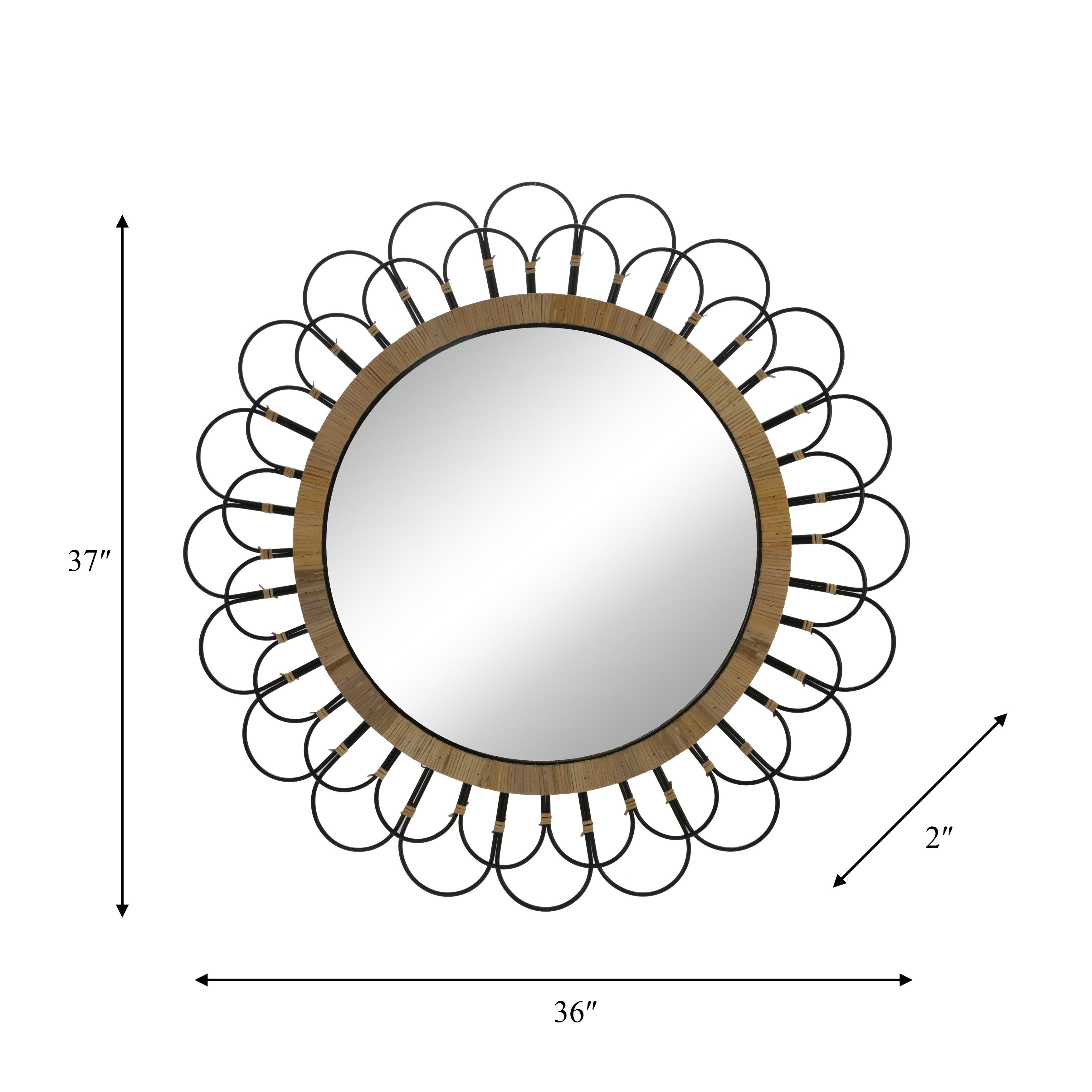 Sagebrook Home 36 Round Daisy Metal Wall Mirror, Contemporary Hanging Mirror