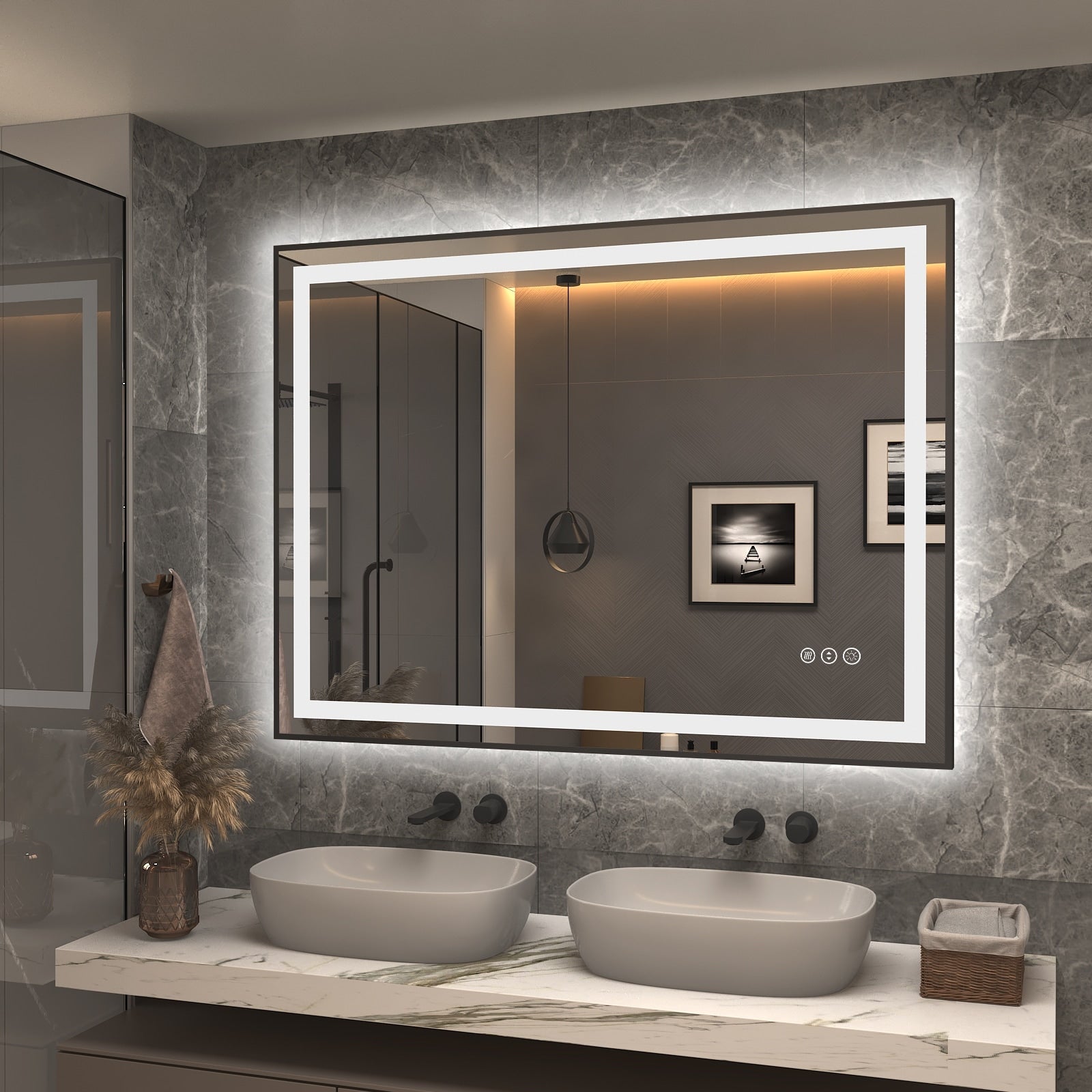 KIOTEE Super Bright Front & Back LED Lighted Anti-Fog Wall Bathroom Vanity Mirror in Tempered Glass