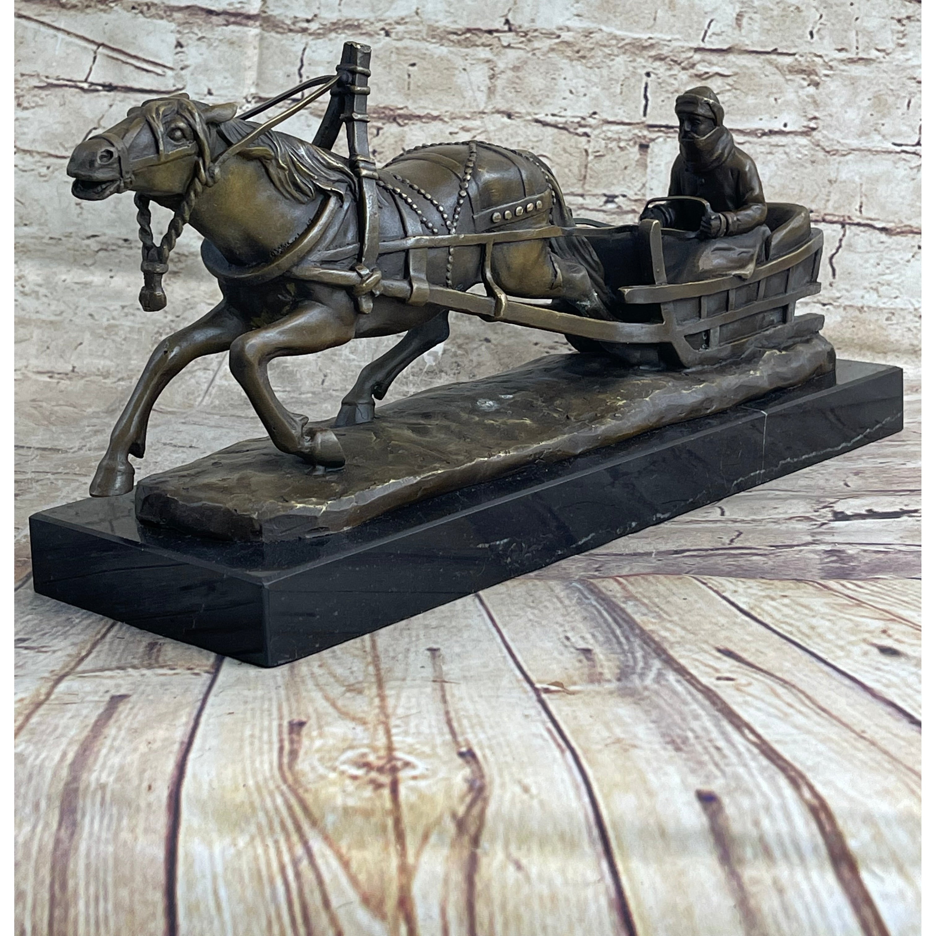 Large Russian Bronze - Man In Sleigh Pulled By Horse - Signed Friedrich Gornik