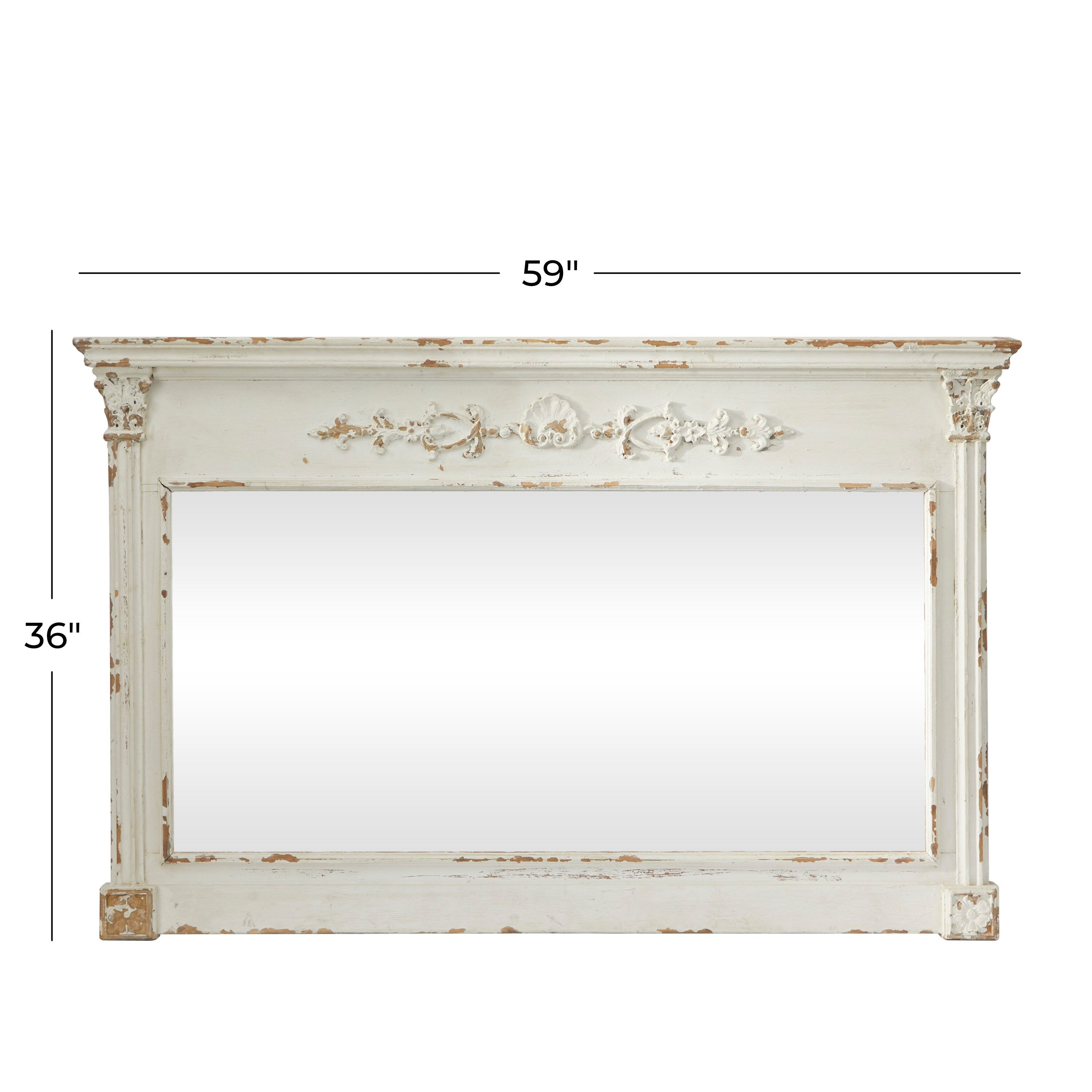 White Wood Vintage Wall Mirror 43 x 35 x 5