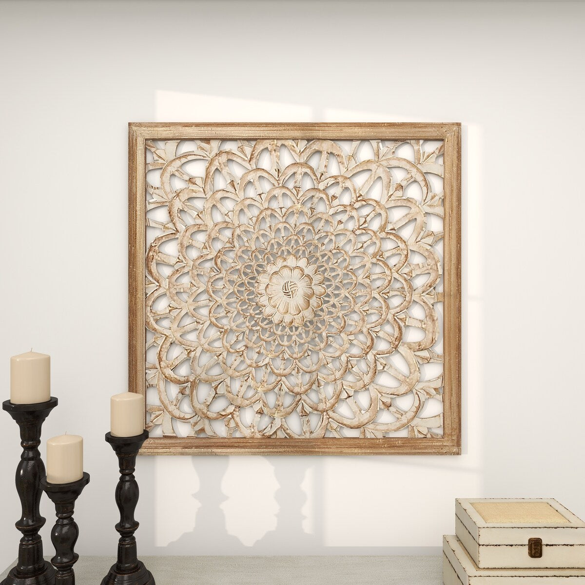 Wood Floral Handmade Intricately Carved Home Wall Decor with Layered Petals - Brown - Roche River Decor