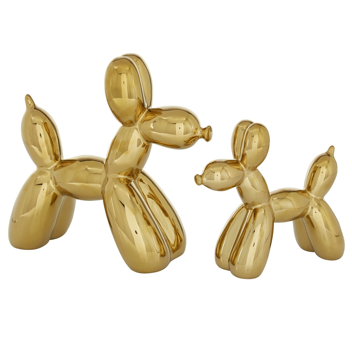Porcelain Ceramic Dog Balloon Sculpture - Set of 2 Gold, White, black, Silver or Multi Colored - Roche River Decor