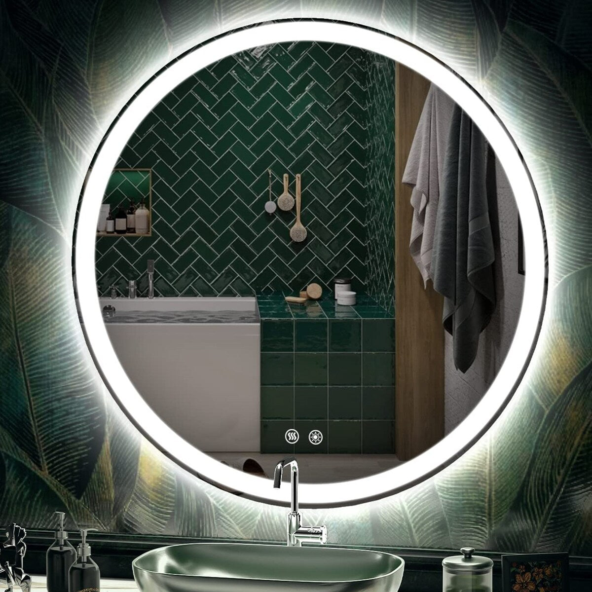 LED Lighted Dimmable Anti Fog Frameless Rounded Vanity Mirror