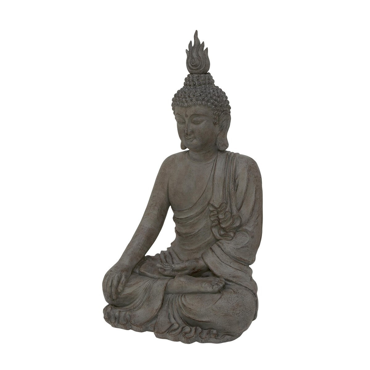 Polystone Buddha Meditating Decorative Sculpture with Engraved Carvings and Relief Detailing - Gray - Roche River Decor