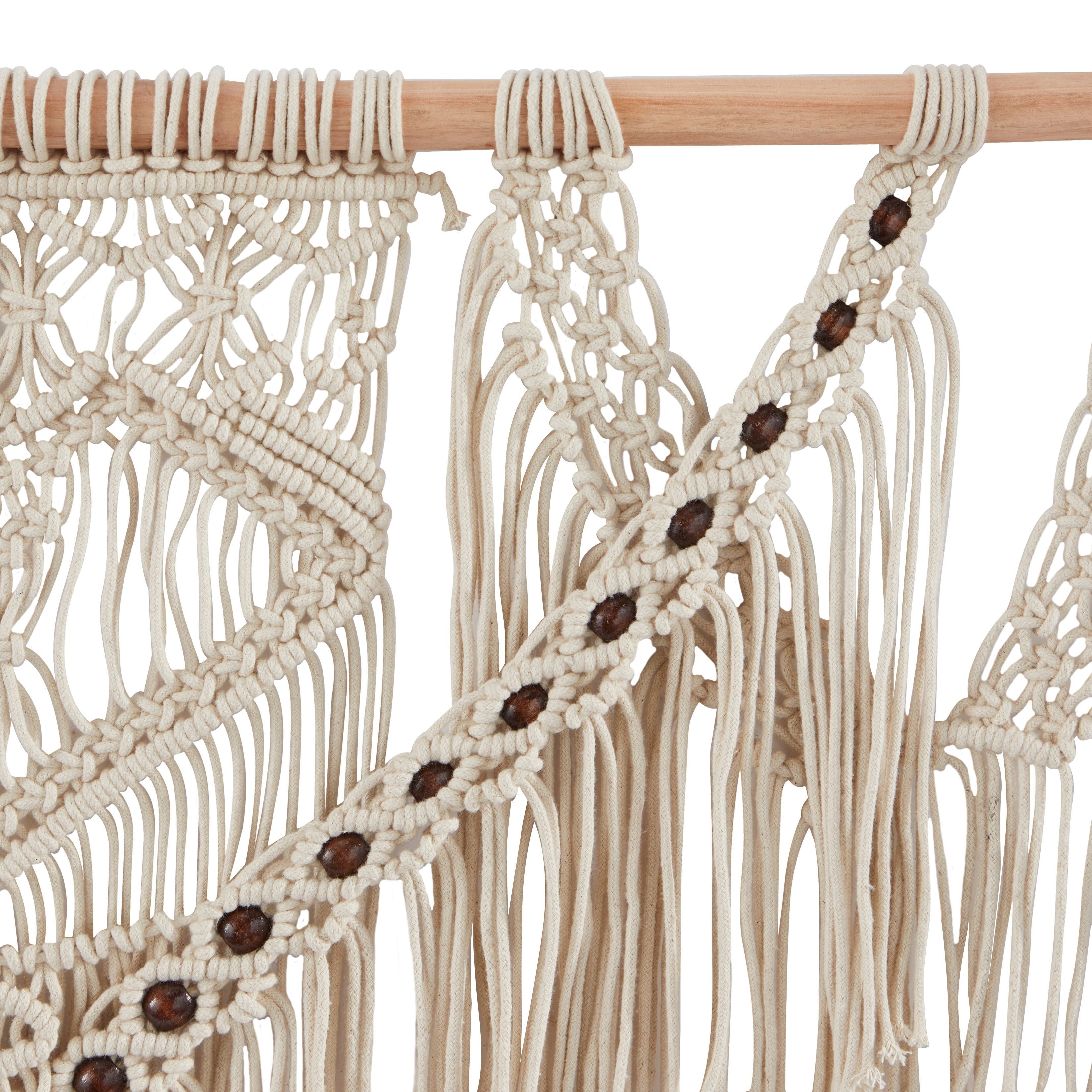 Cotton Handmade Intricately Weaved Macrame Wall Decor with Beaded Fringe Tassels - Gray or Cream