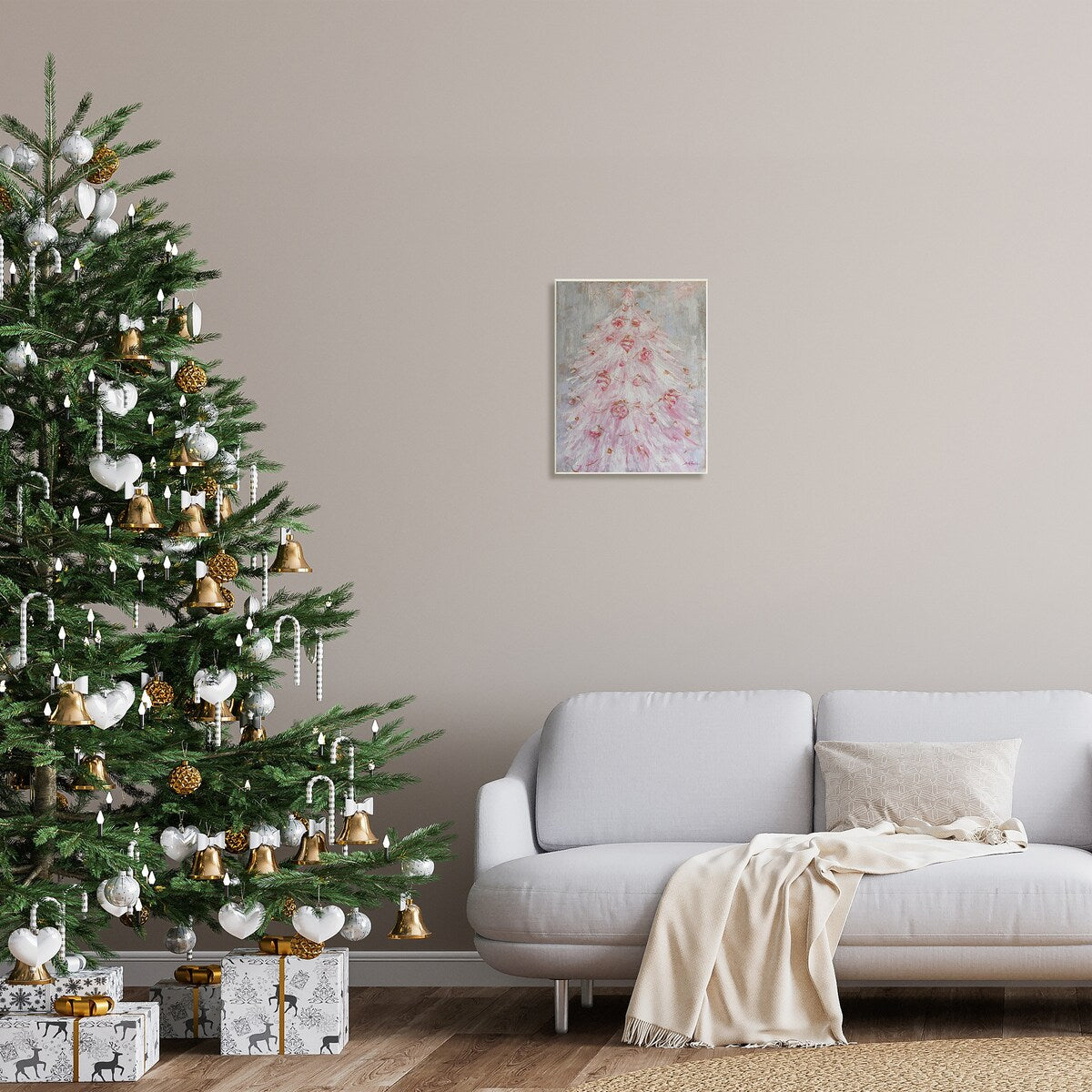 Stupell Vintage Pink Holiday Tree Charming Abstract Christmas Ornaments Wood Wall Art - Grey