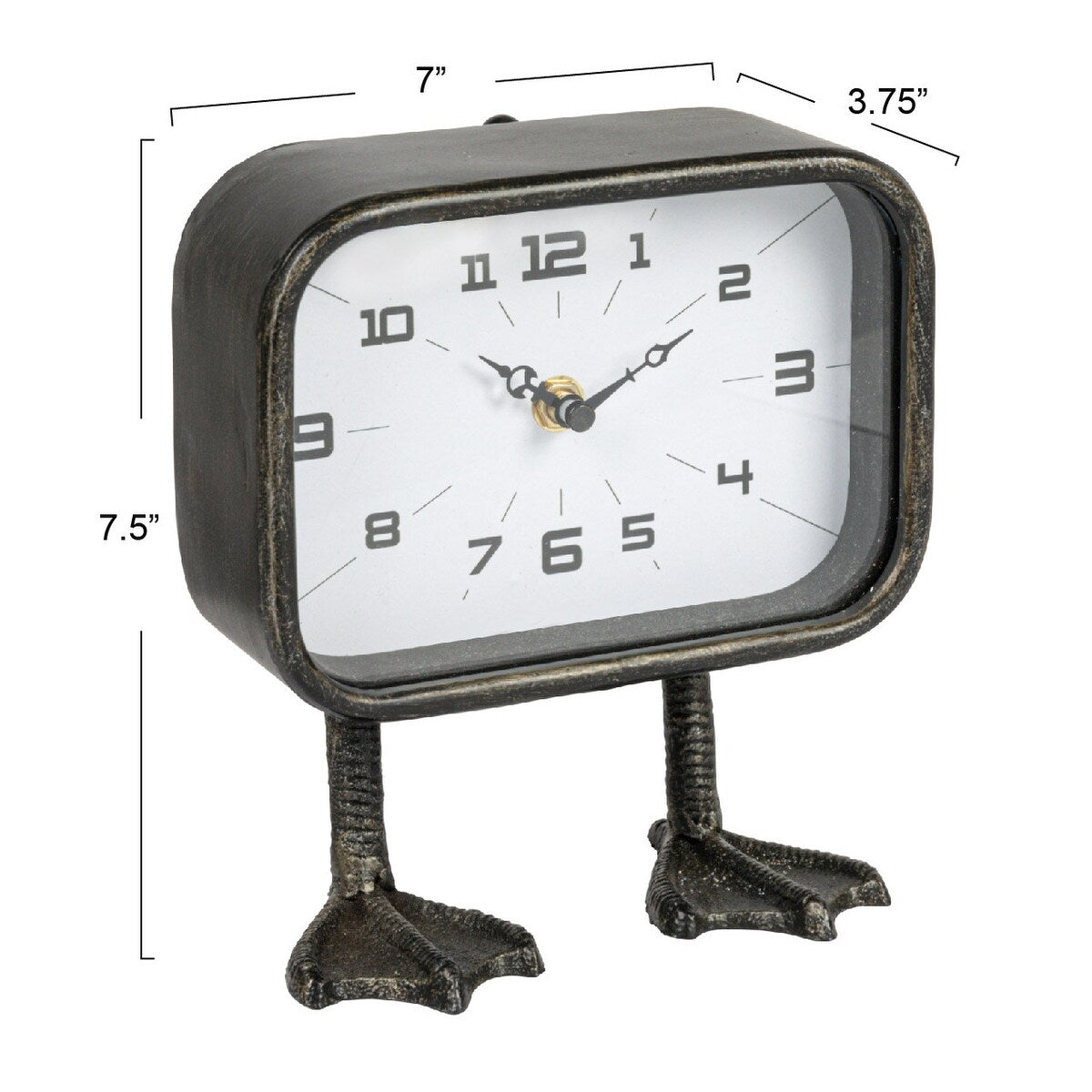 Metal Standing Clock with Duck Feet - 6.9L x 3.8W x 7.6H