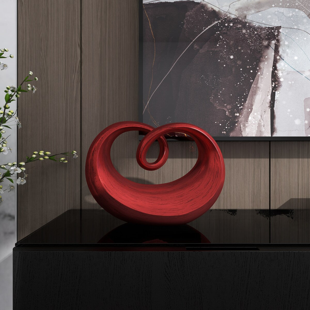 Polystone Abstract Swirl Decorative Sculpture - Red - Roche River Decor