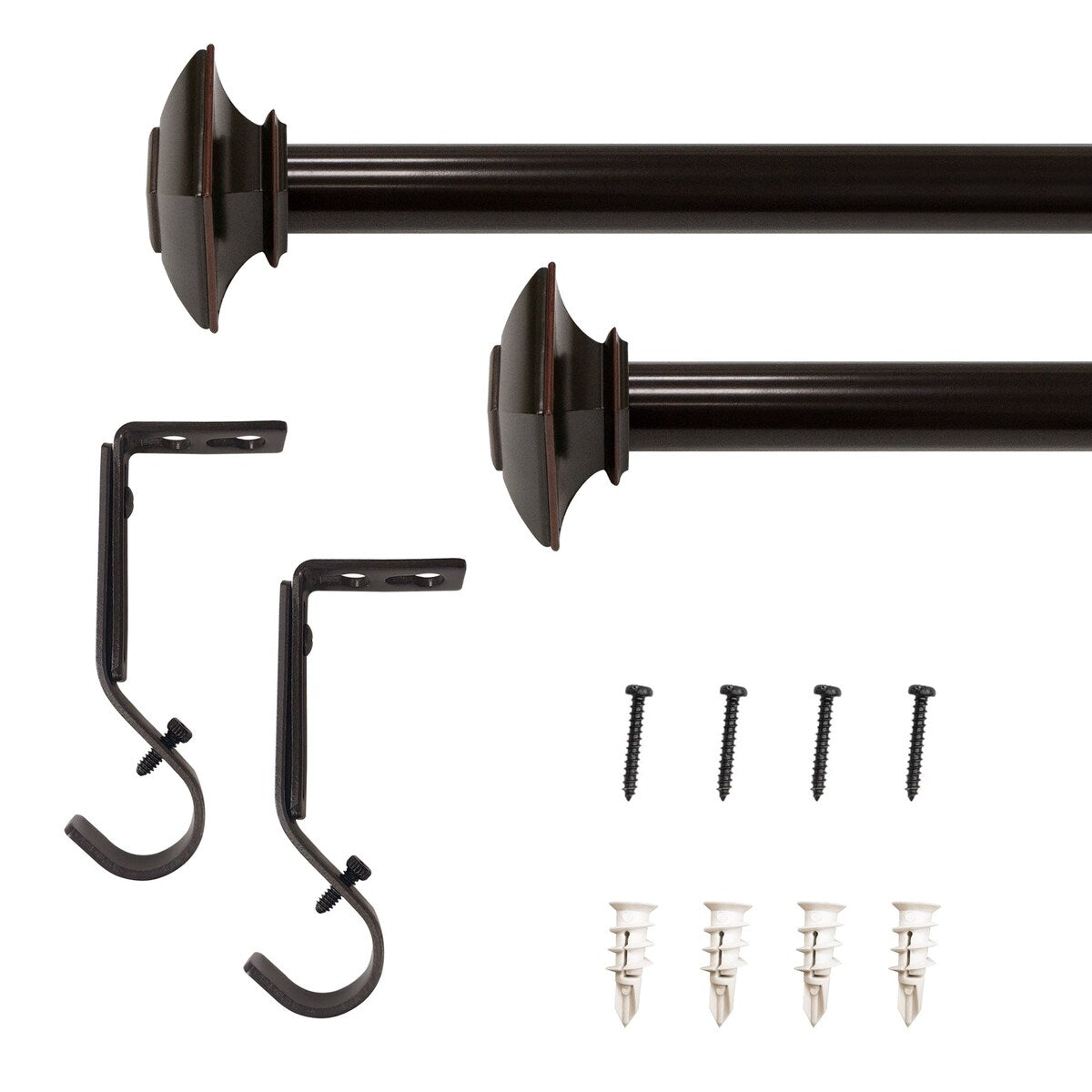 1 dia. Drapery Single Curtain Rod Set with Square Finials _Oil Rubbed Bronze