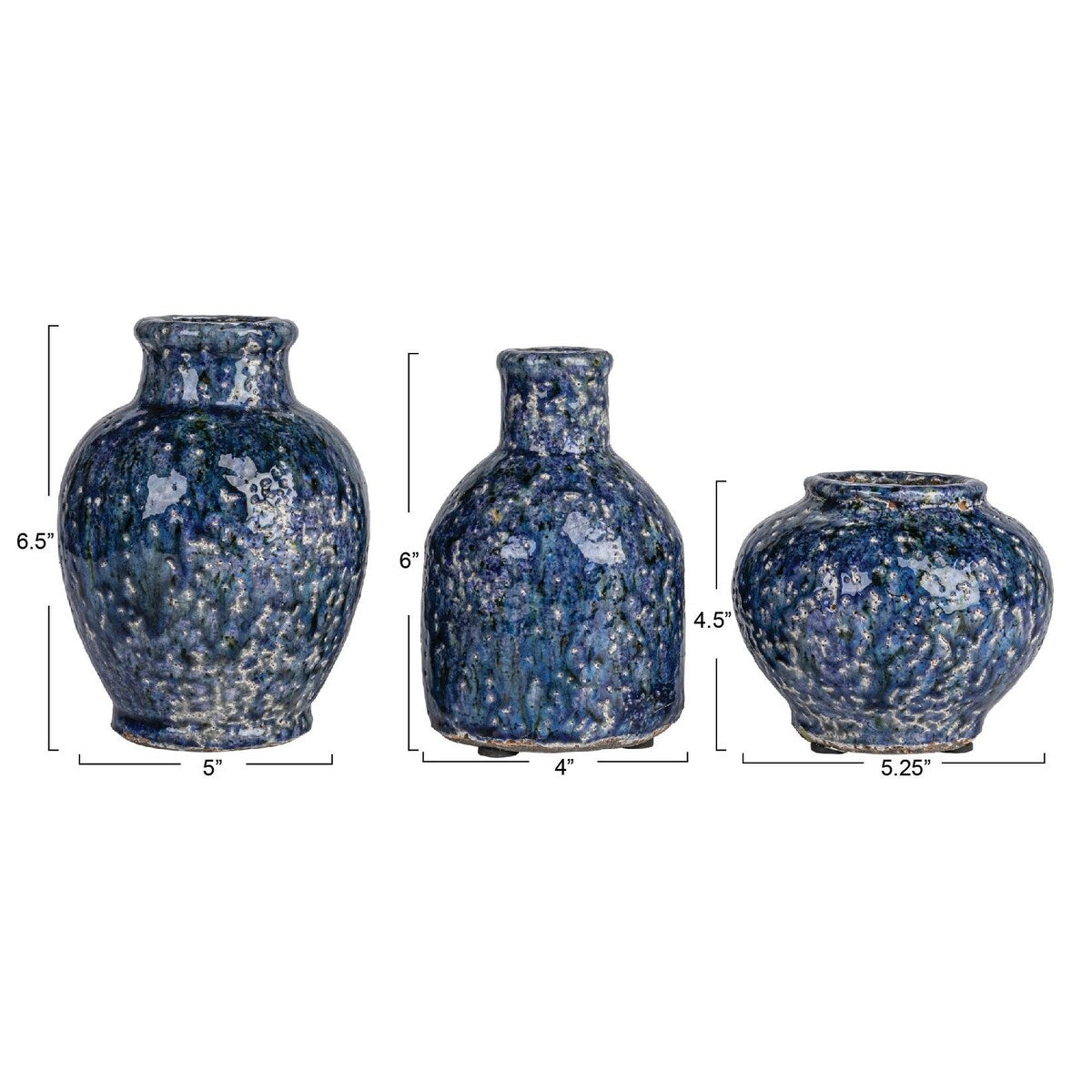 Decorative Terra-cotta Vases with Crackle Glaze, Set of 3