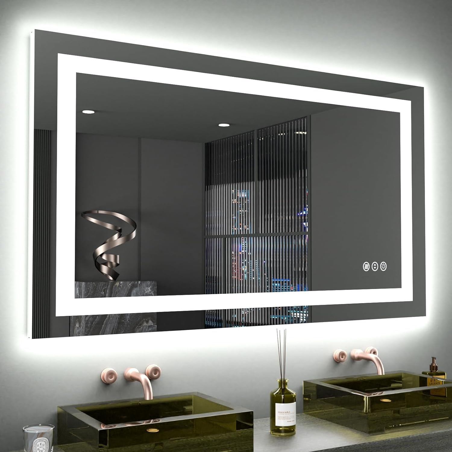 KIOTEE LED Mirror Lights Anti-Fog Frameless Bathroom Vanity Mirror in Tempered Glass