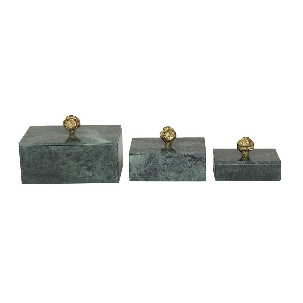 Marble Decorative Box with Gold Final or Textured Aluminum Knobs Set of 3 Green - Roche River Décor