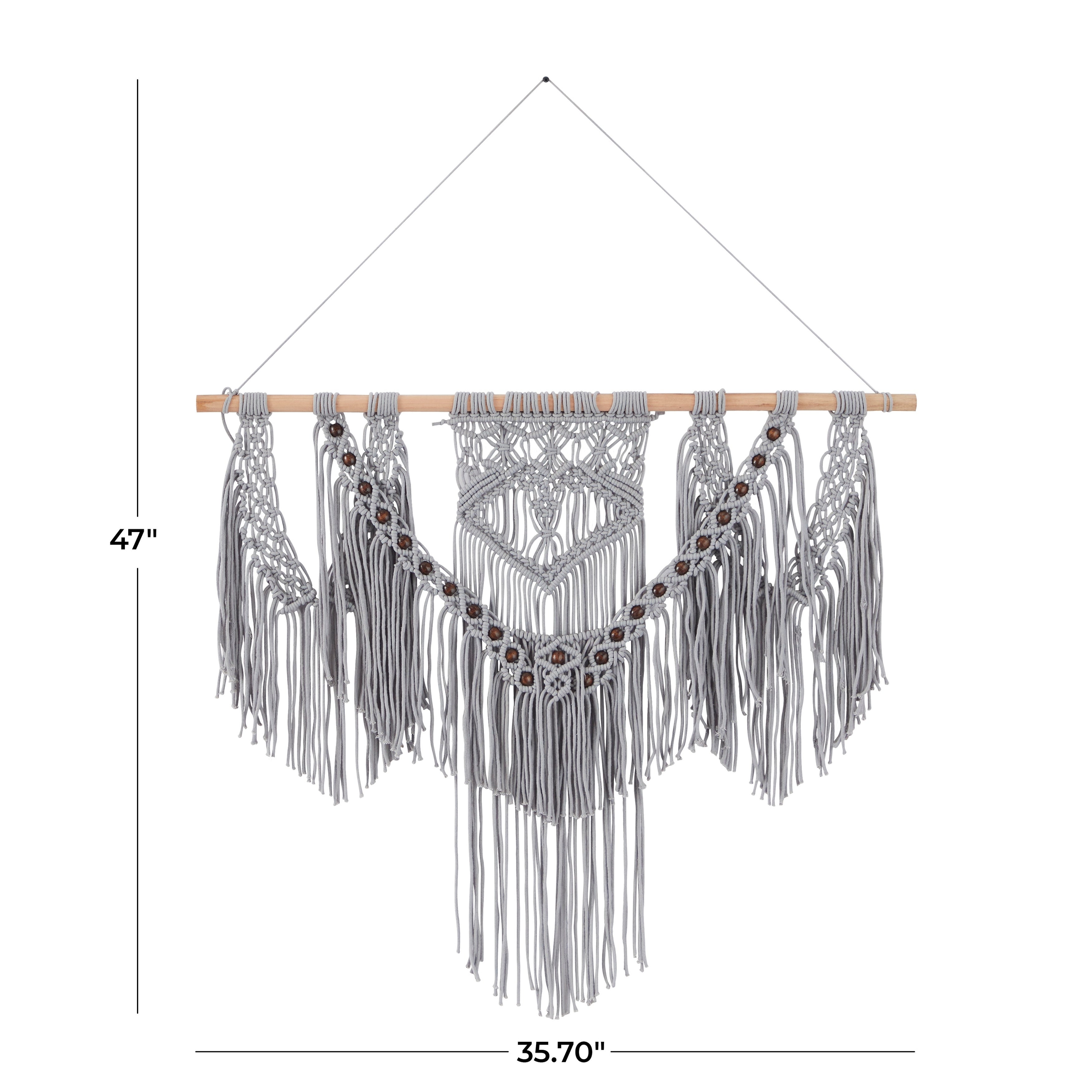 Cotton Handmade Intricately Weaved Macrame Wall Decor with Beaded Fringe Tassels - Gray or Cream