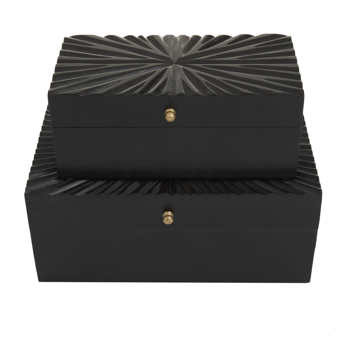 Wood Geometric Decorative Box with Hinged Lid - Set of 2 White, Black, or Gold - CosmoLiving by Cosmopolitan