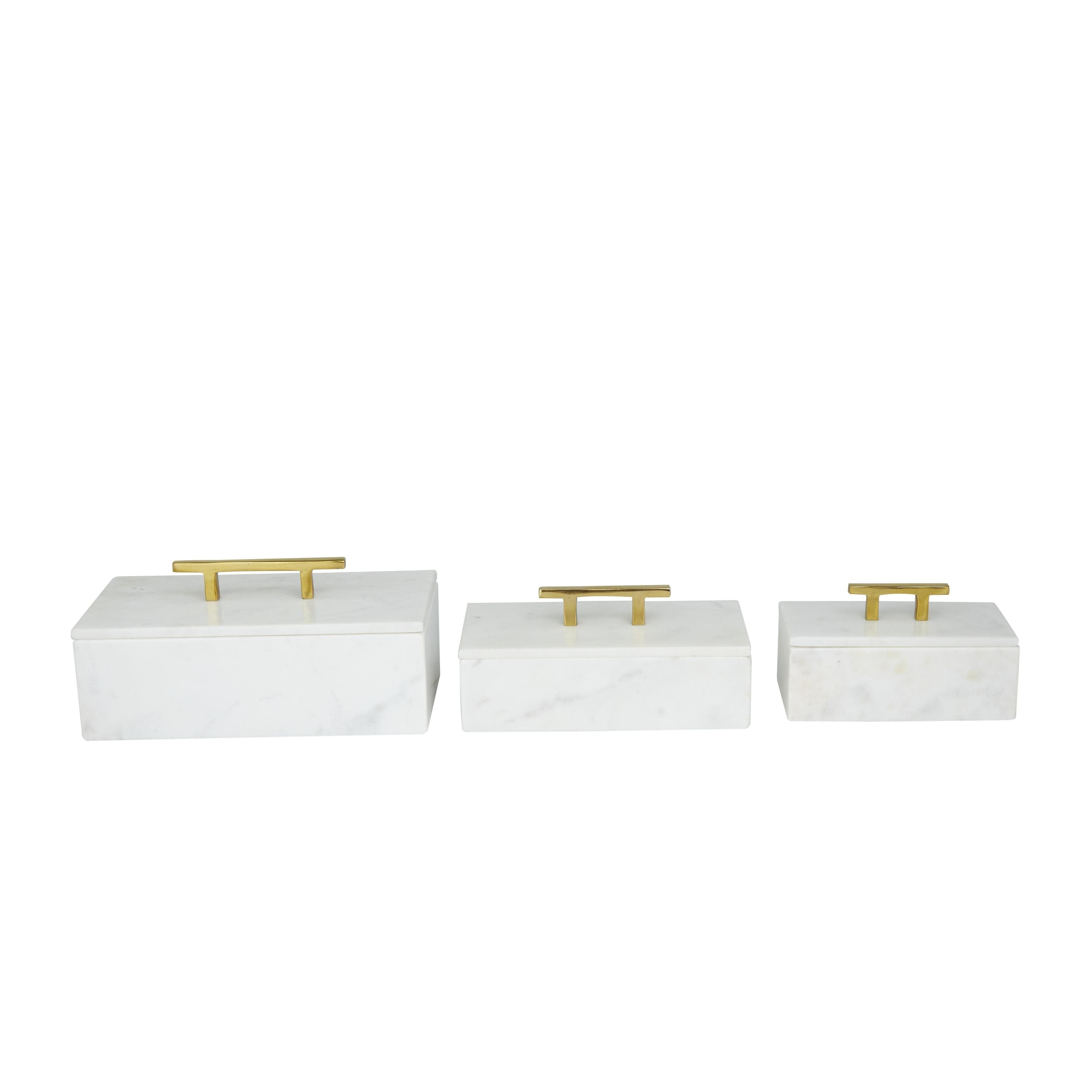 Marble Decorative Box with Gold or Silver Aluminum Handle Set of 3 - Black, White, or Green - Roche River Décor