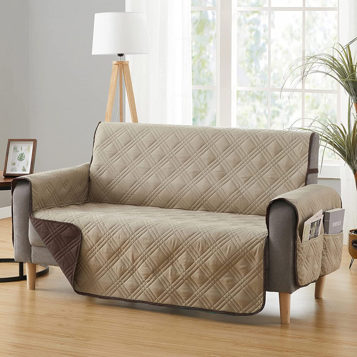 Teflon Newfield Reversible Love Seat Cover, Chocolate and Tan