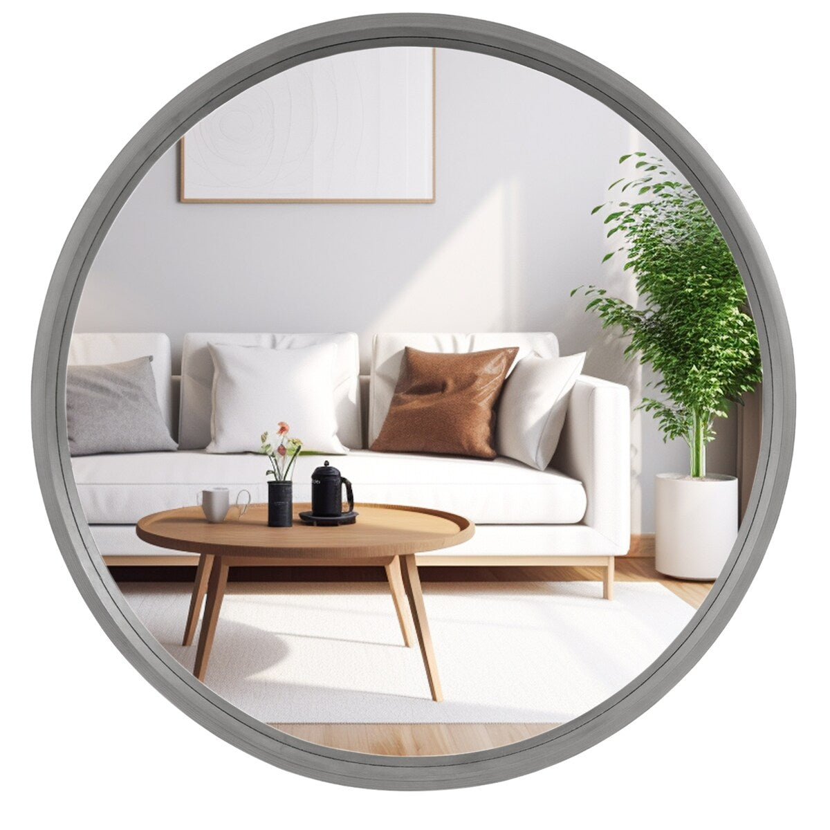 Classic Wooden Frame Farmhouse Round Wall Mirror