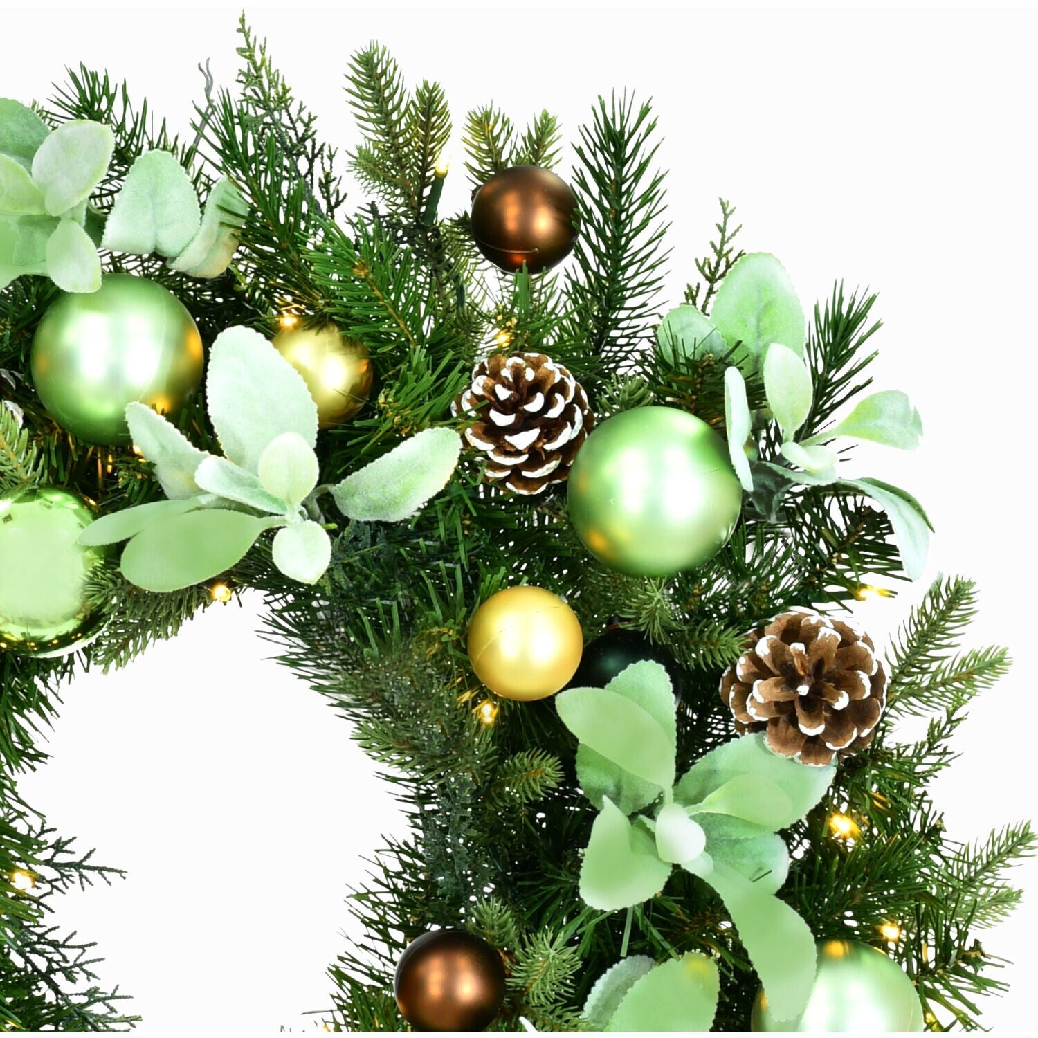 Fraser Hill Farm 24-In. Prelit Wreath with Pinecones and Metal Ornaments - Multi - 24 in.