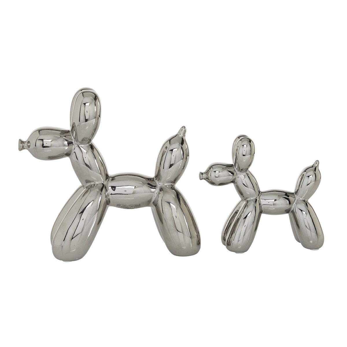Porcelain Ceramic Dog Balloon Sculpture - Set of 2 Gold, White, black, Silver or Multi Colored - Roche River Decor