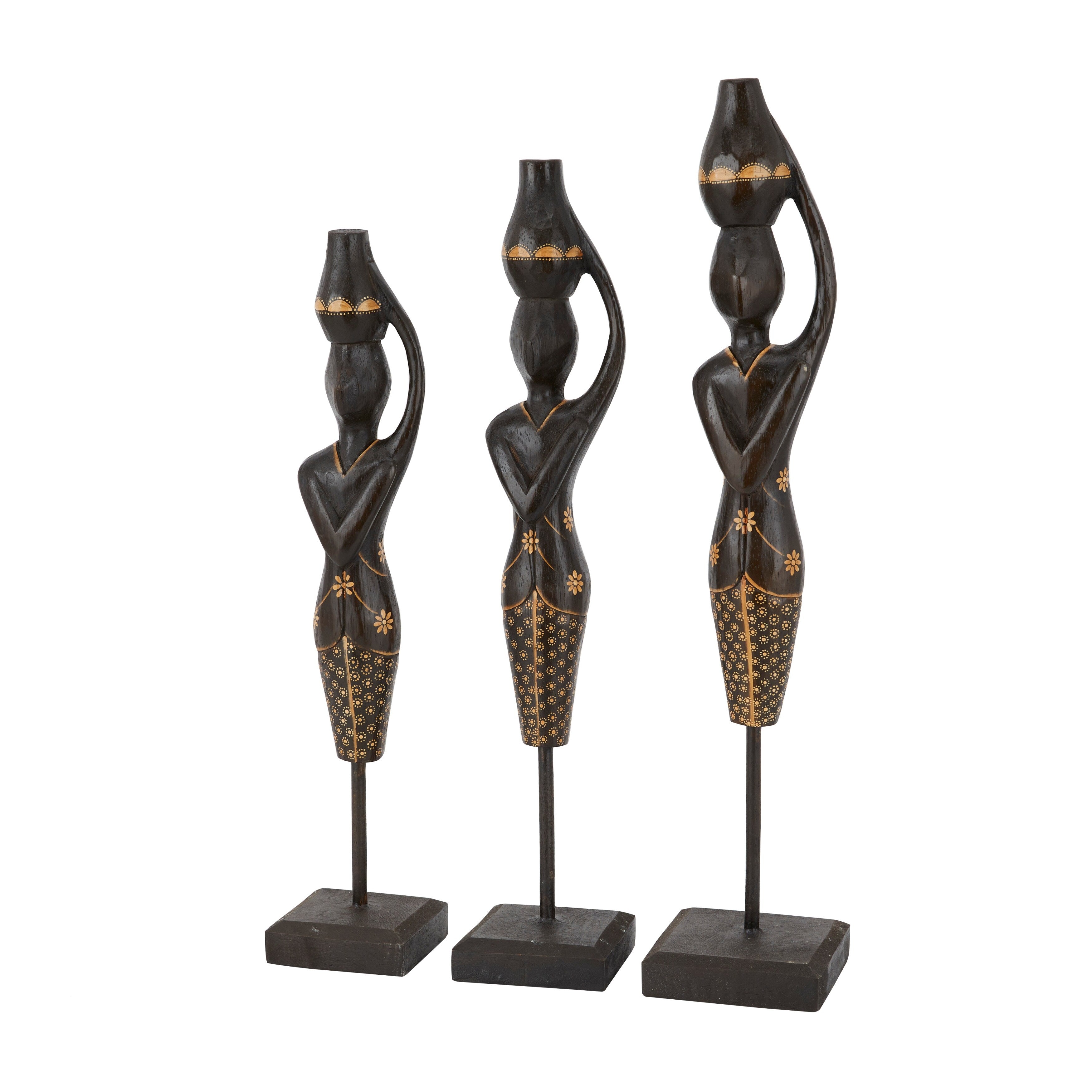 Black Wood Bohemian Sculptures (Set of 3) - S/3 23, 21, 20H