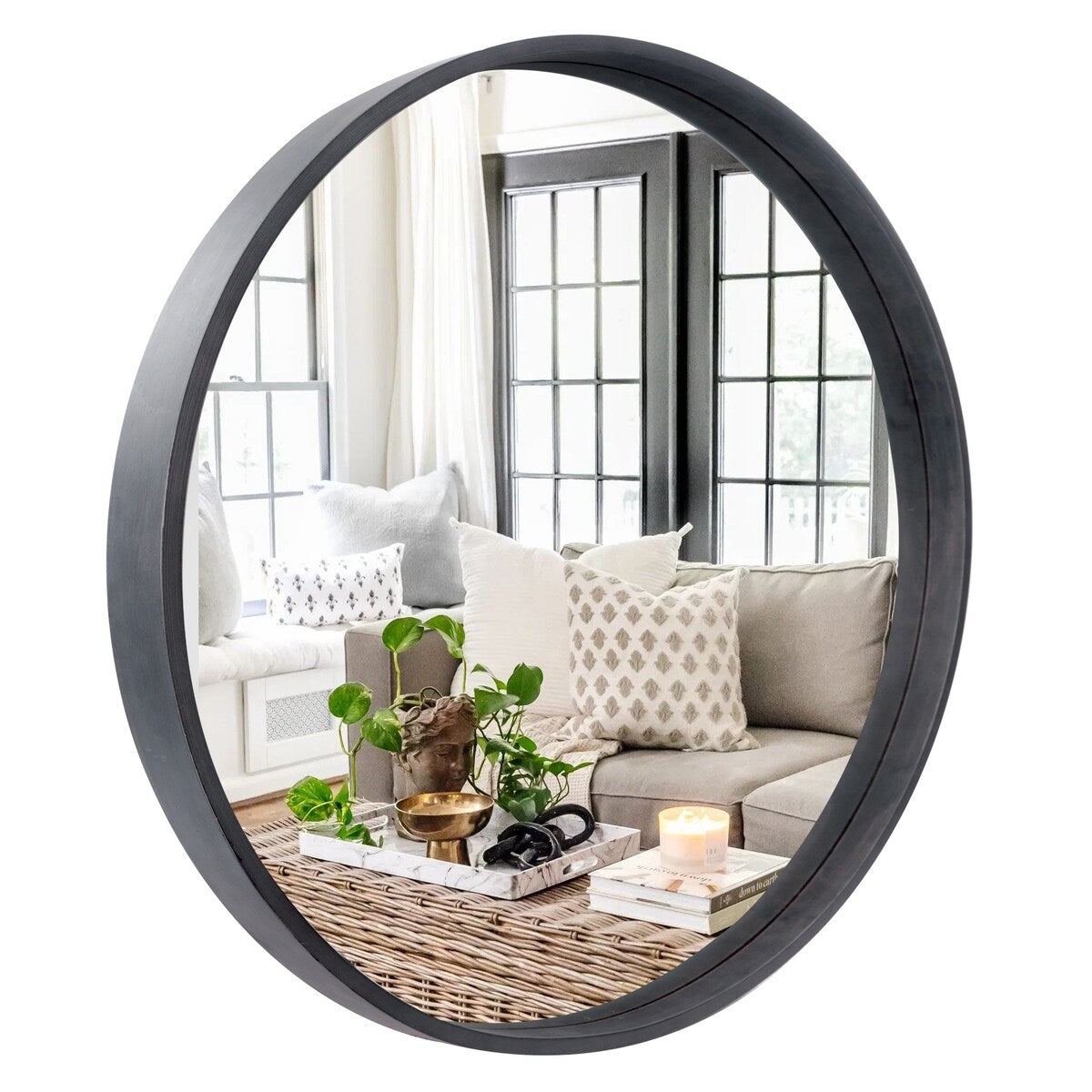 Classic Wooden Frame Farmhouse Round Wall Mirror