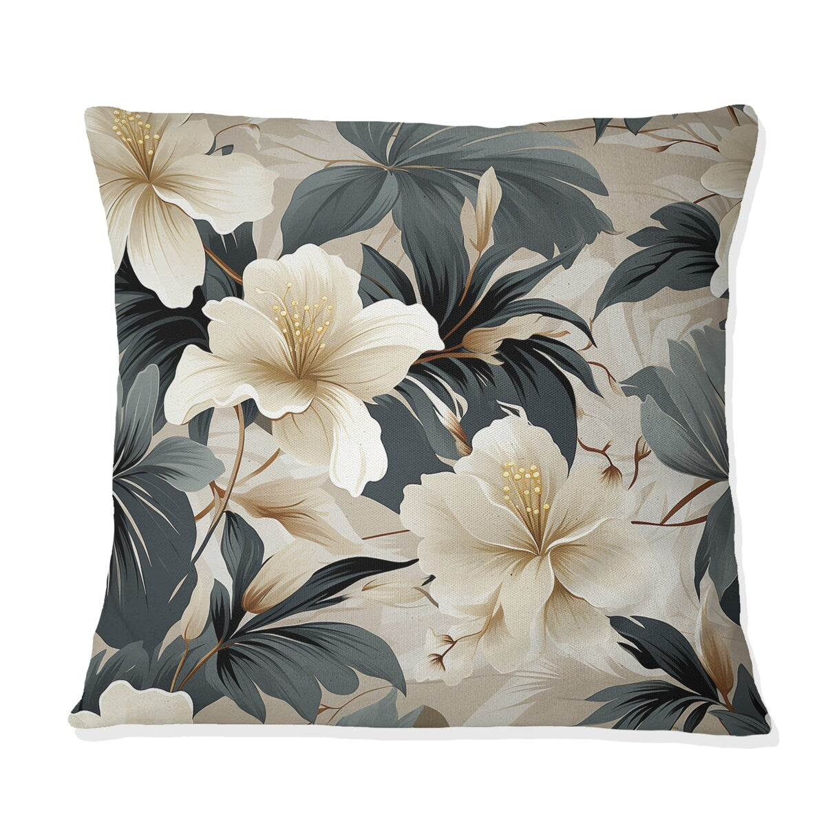 Designart Monochrome Serenity Tropical Pattern II Tropical Printed Throw Pillow