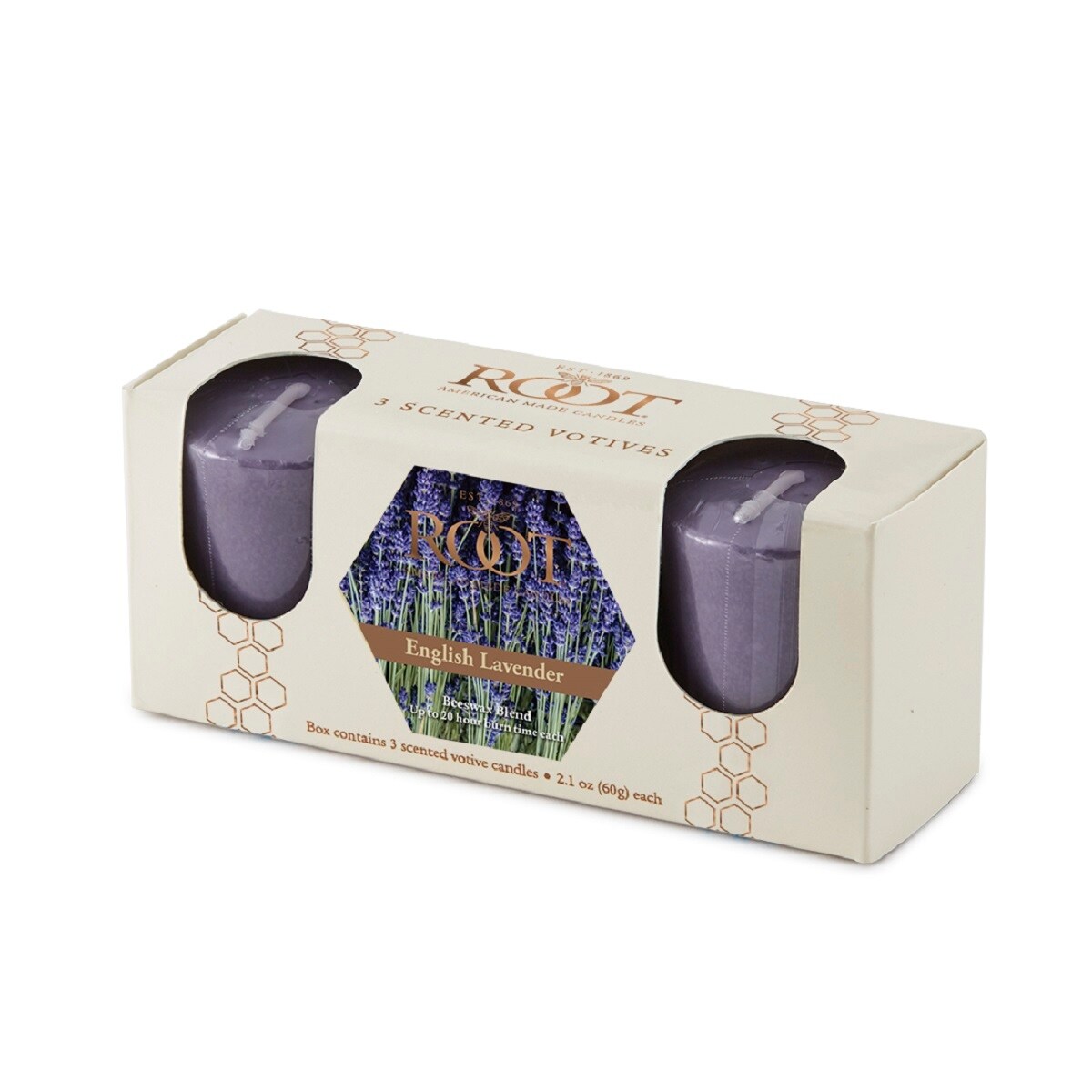 ROOT Candles Scented 20 Hr. Votive, English Lavender, box of 3 ea.