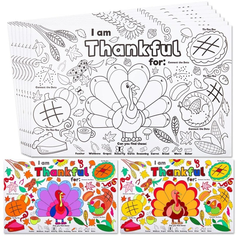 Thanksgiving Coloring Placemats: 24-Piece Set