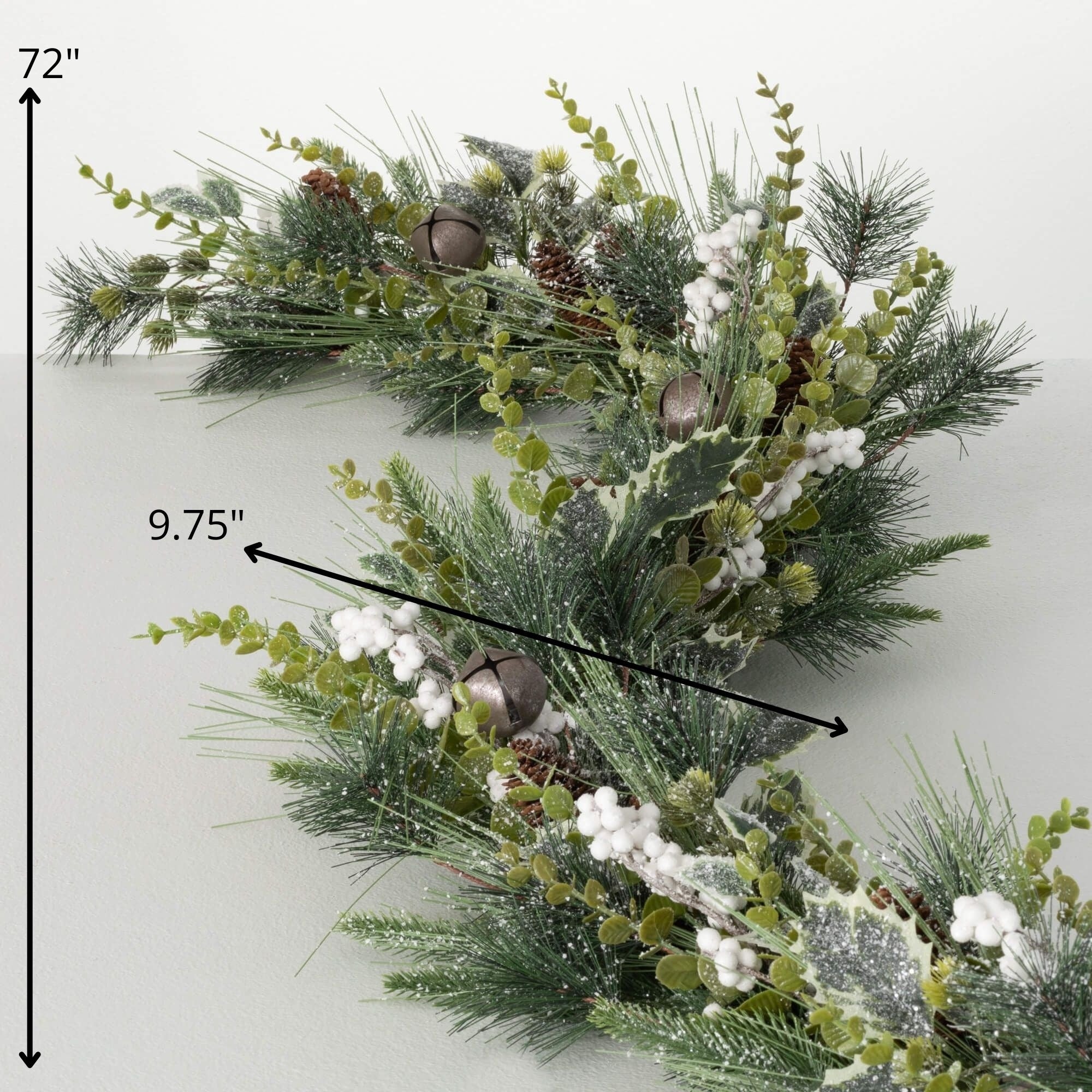 72L Sullivans Artificial Christmas Mixed Pine Berry Garland, Green-White