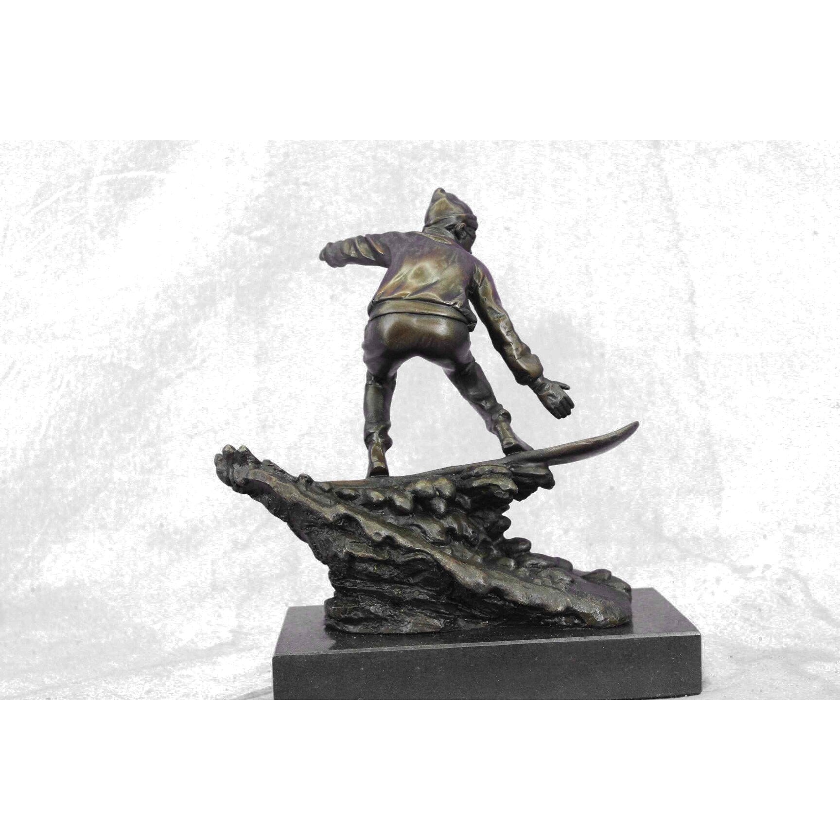 Real Bronze Marble Ski Snowboarder Winter Sport Figurine Sculpture Figural Decor