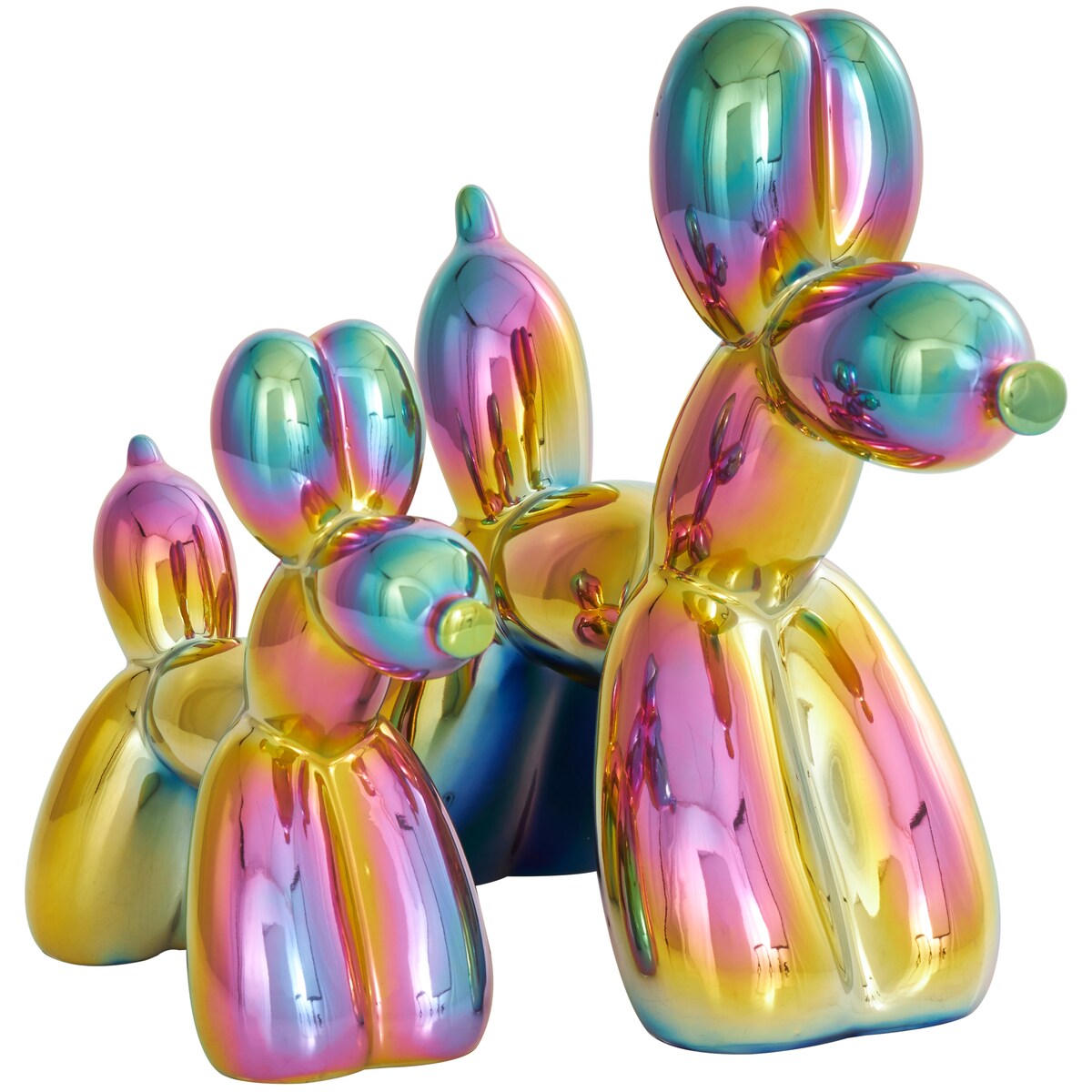 Porcelain Ceramic Dog Balloon Sculpture - Set of 2 Gold, White, black, Silver or Multi Colored - Roche River Decor