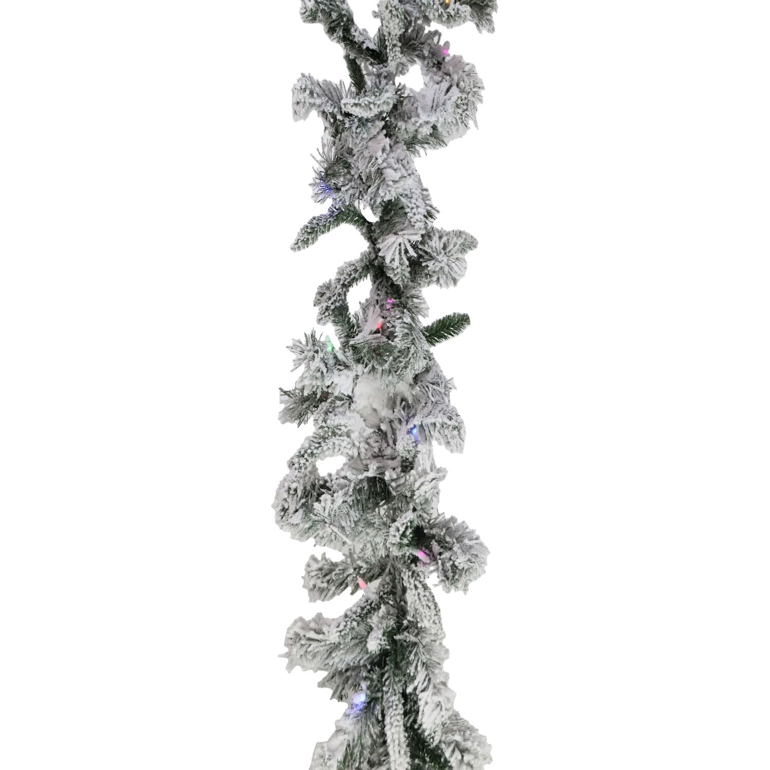 Fraser Hill Farm 9-Ft. Mountain Pine Flocked Garland with Dual Multicolor & Warm White LED Lights - Snow