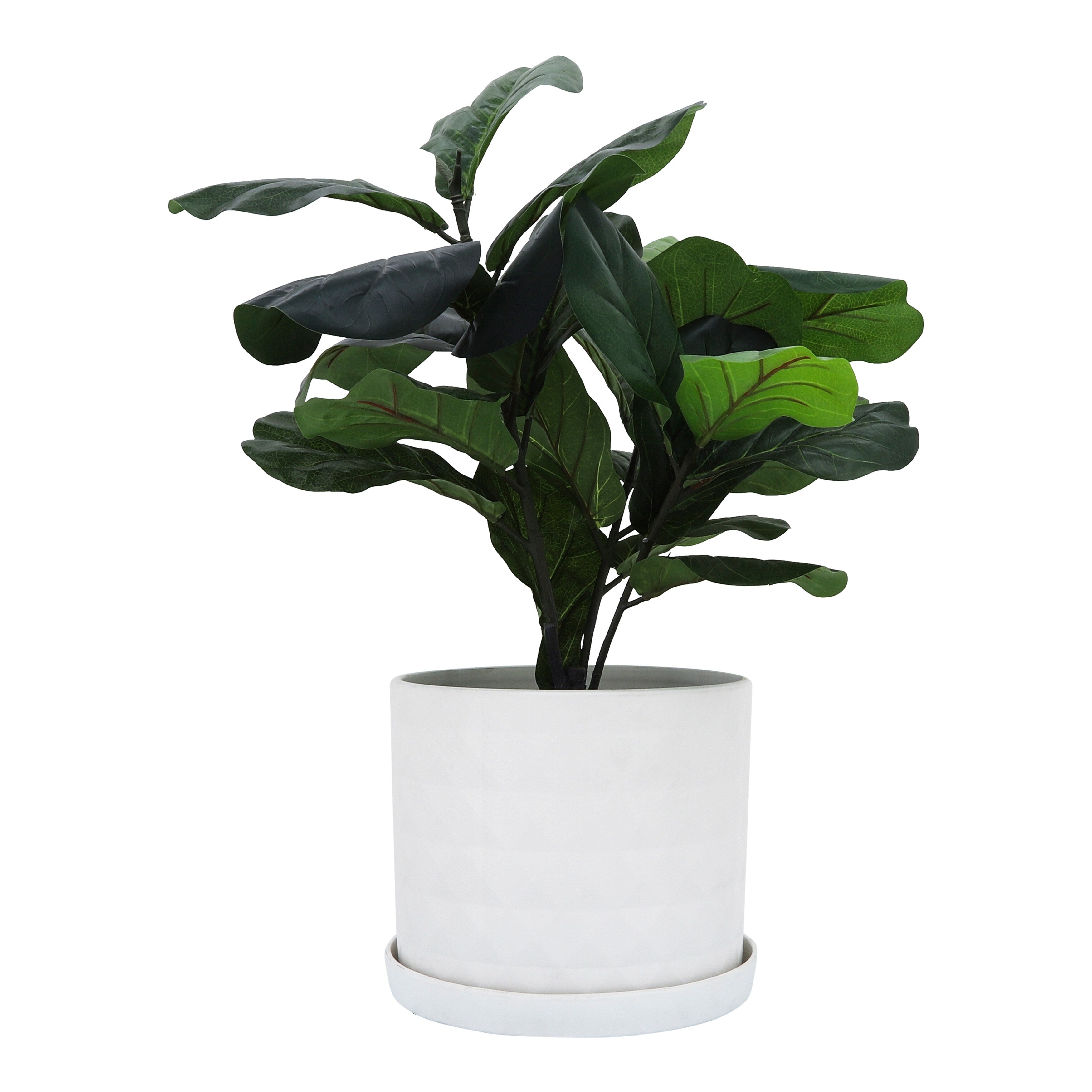 Sagebrook Home Neutral Modern Set of 2 Ceramic Planters with Saucers