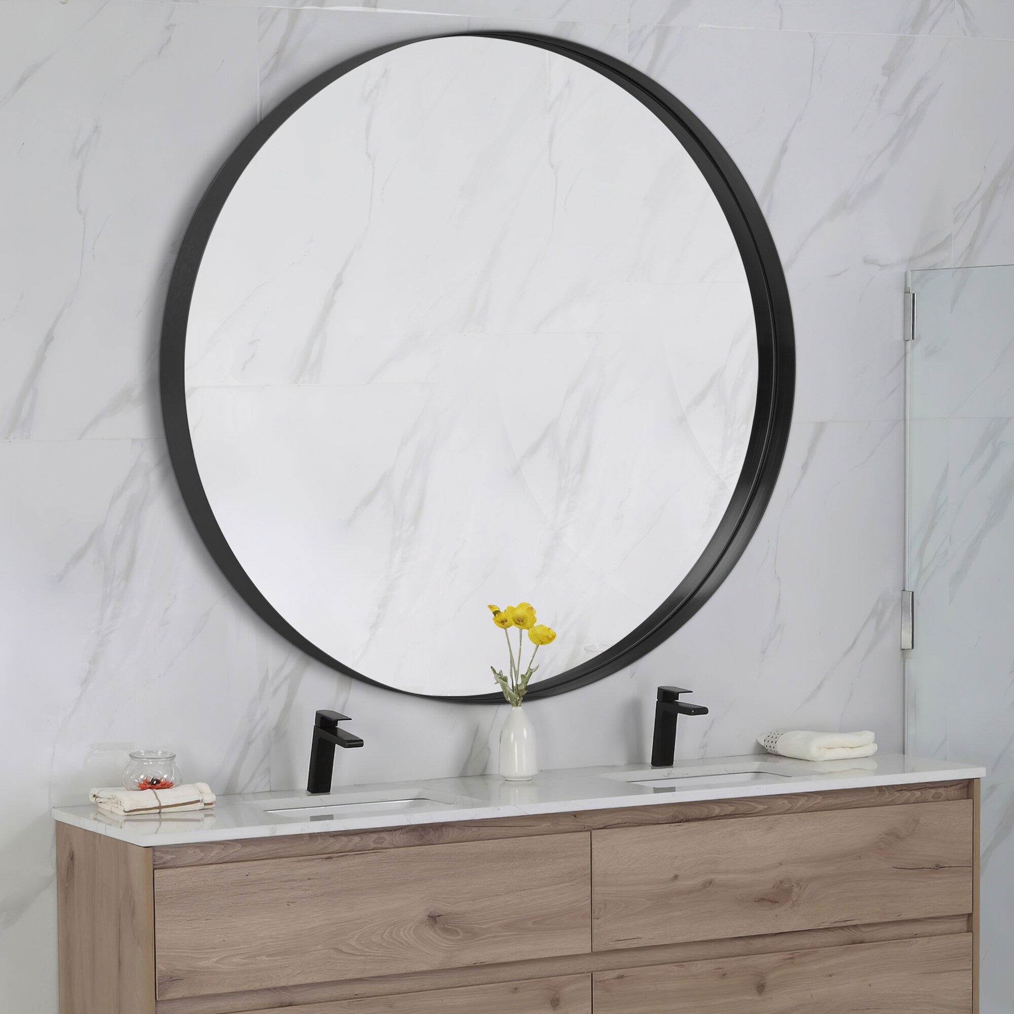 Modern Deep Frame Wall-Mounted Vanity Round Mirror