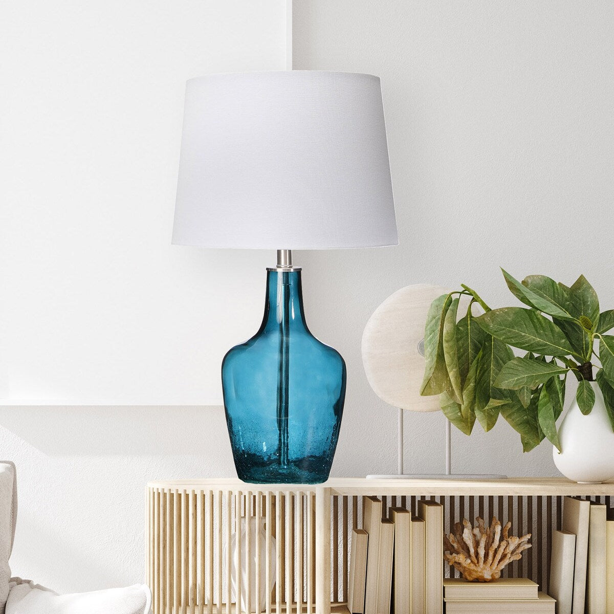 Glass Table Lamp with Metal Accents and Empire Shade