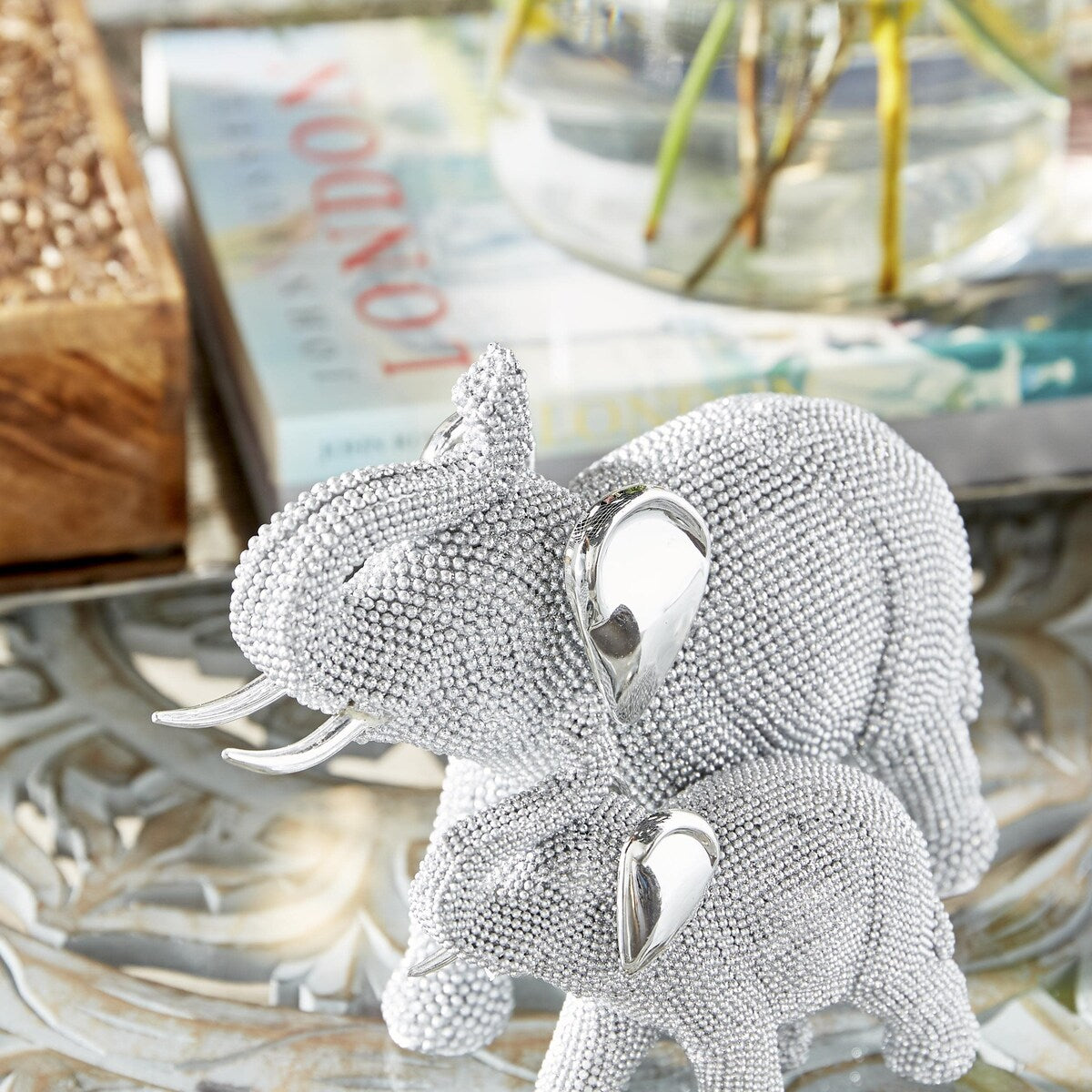 Polystone Elephant Decorative Sculpture - Silver - Roche River Decor