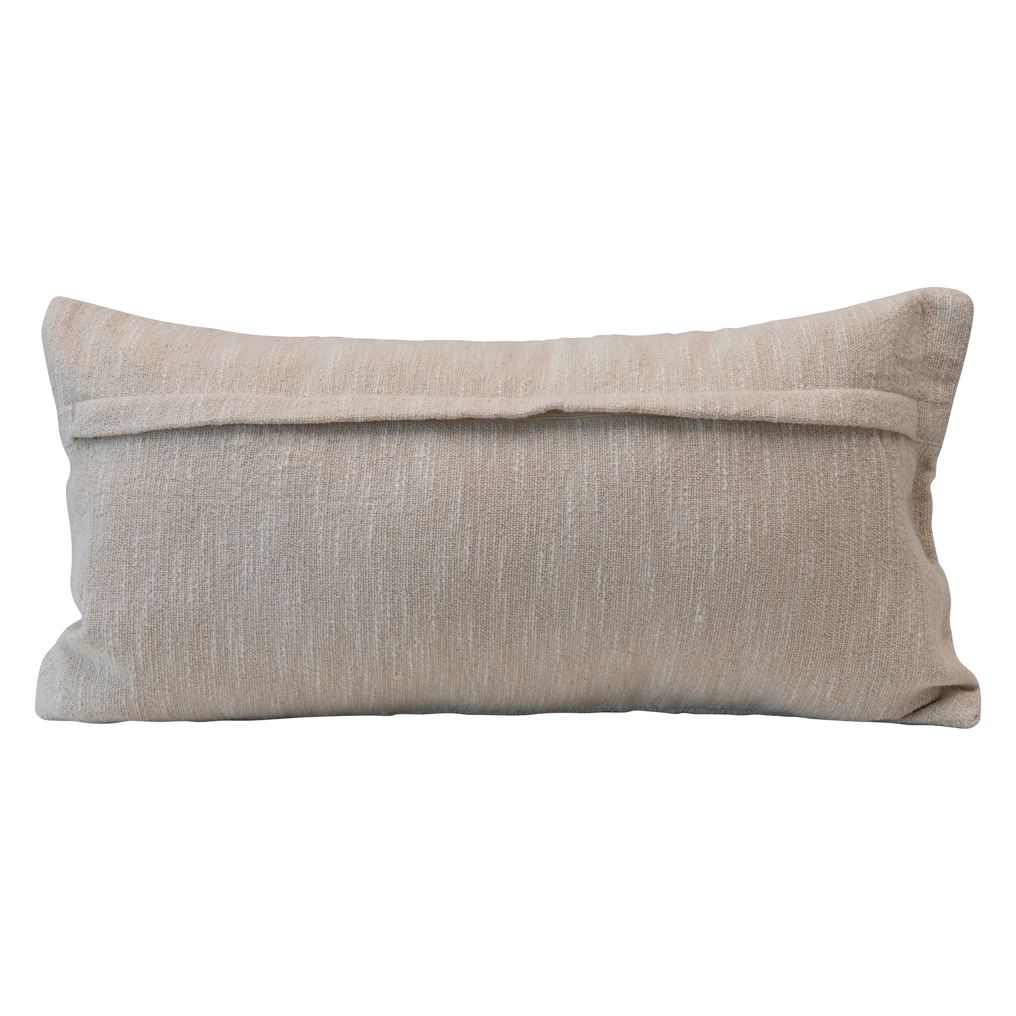 Embroidered Cotton Pillow Breathe with Eyelash Fringe, Cream & Charcoal Color