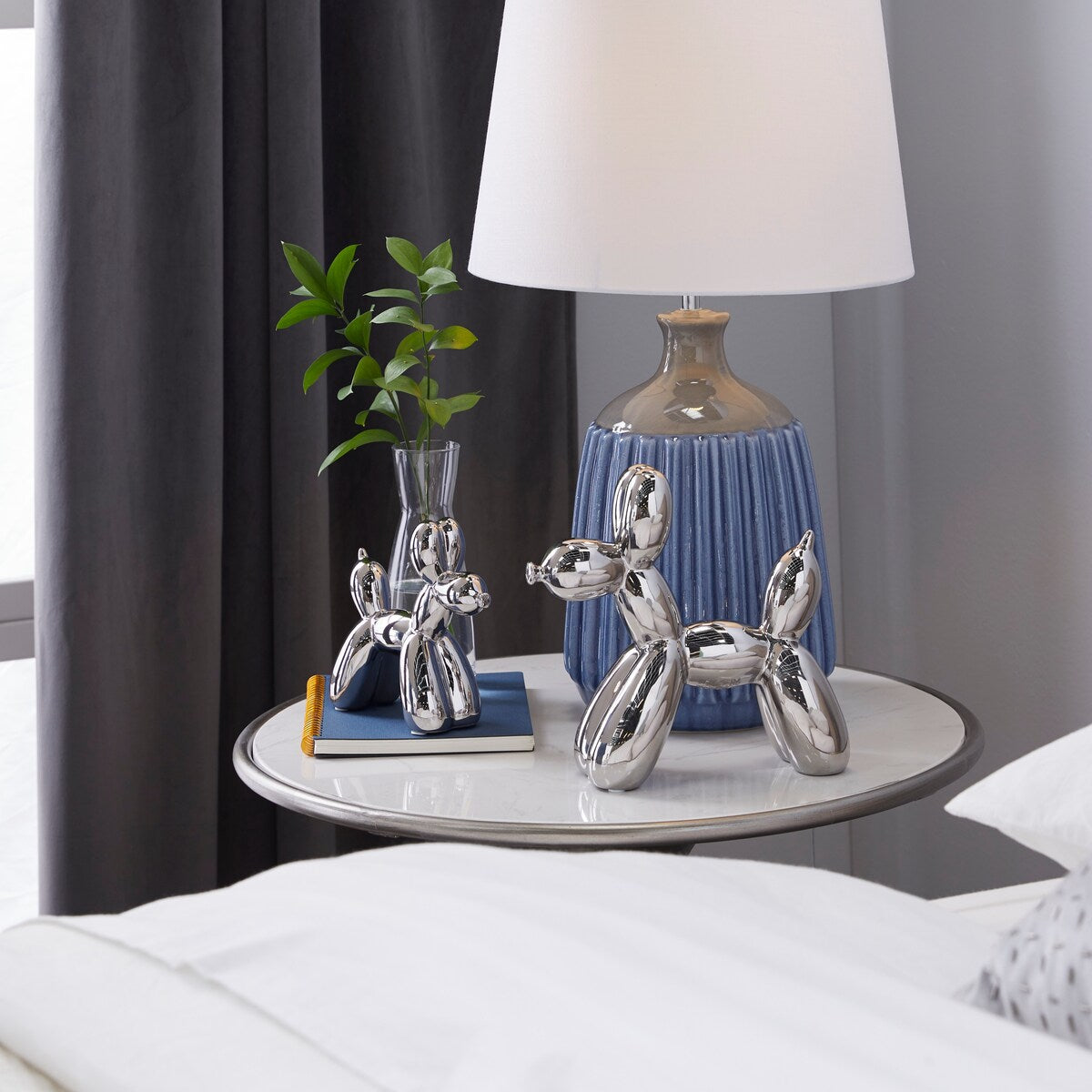 Porcelain Ceramic Dog Balloon Sculpture - Set of 2 Gold, White, black, Silver or Multi Colored - Roche River Decor